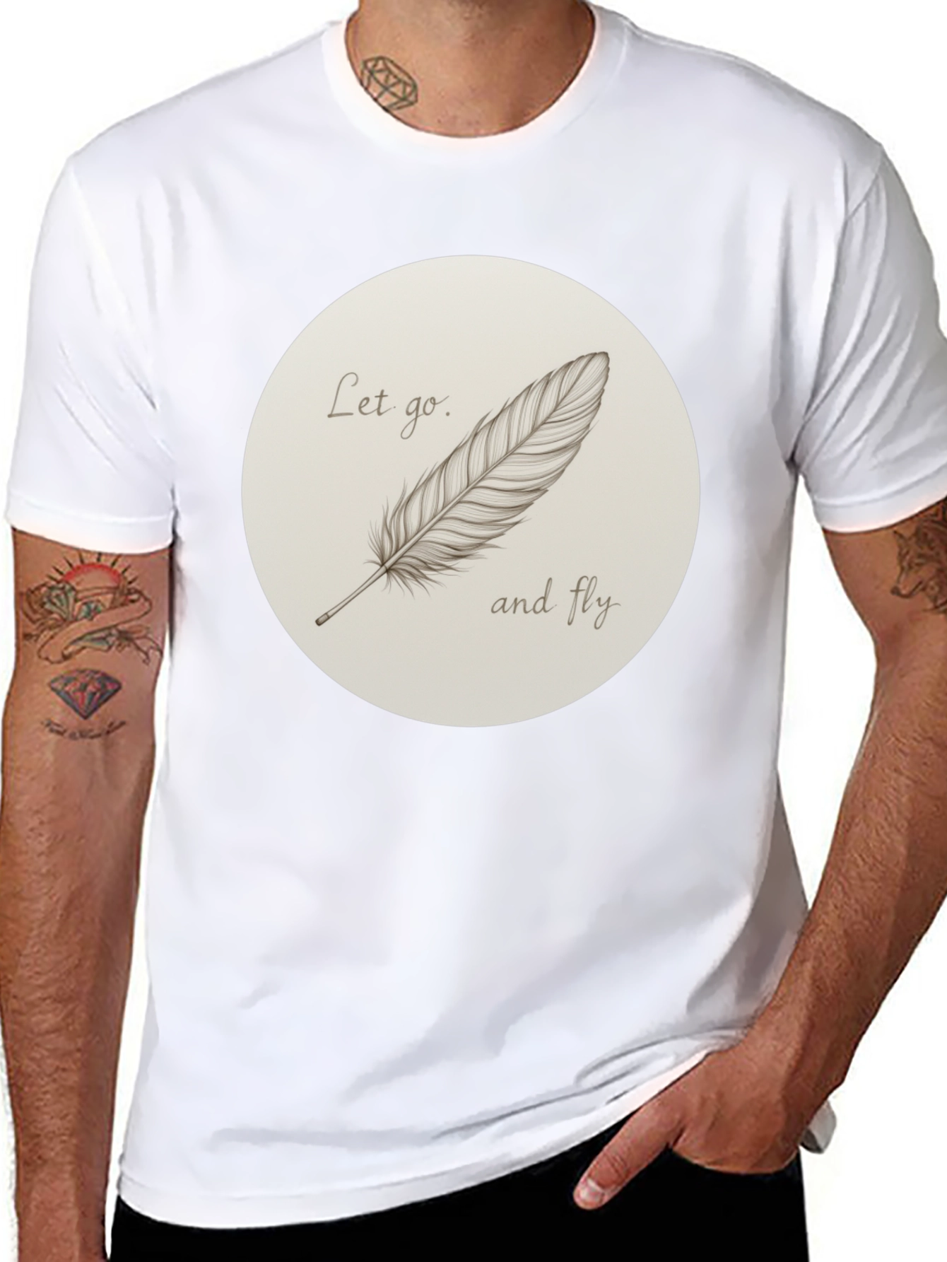 Feather Graphic Print Crew Neck Tee