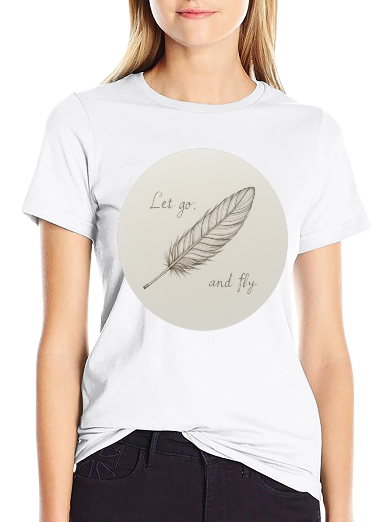 Feather Graphic Print Crew Neck Tee