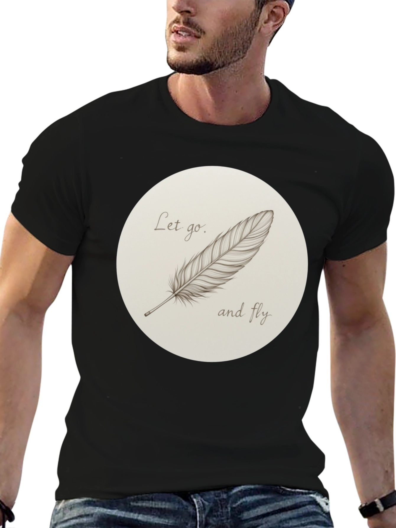 Feather Graphic Print Crew Neck Tee