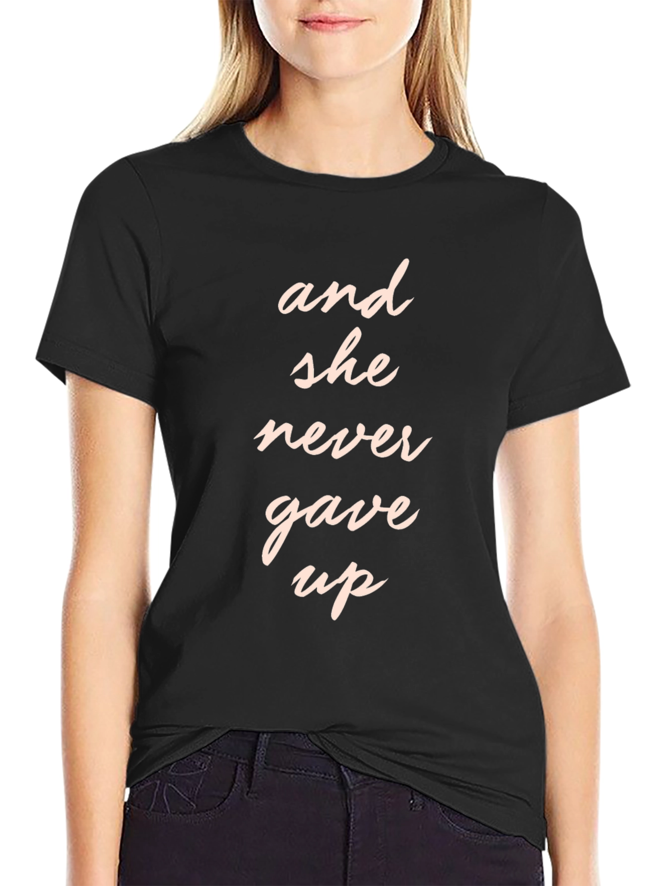 And She Never Gave Up Graphic Tee - Black