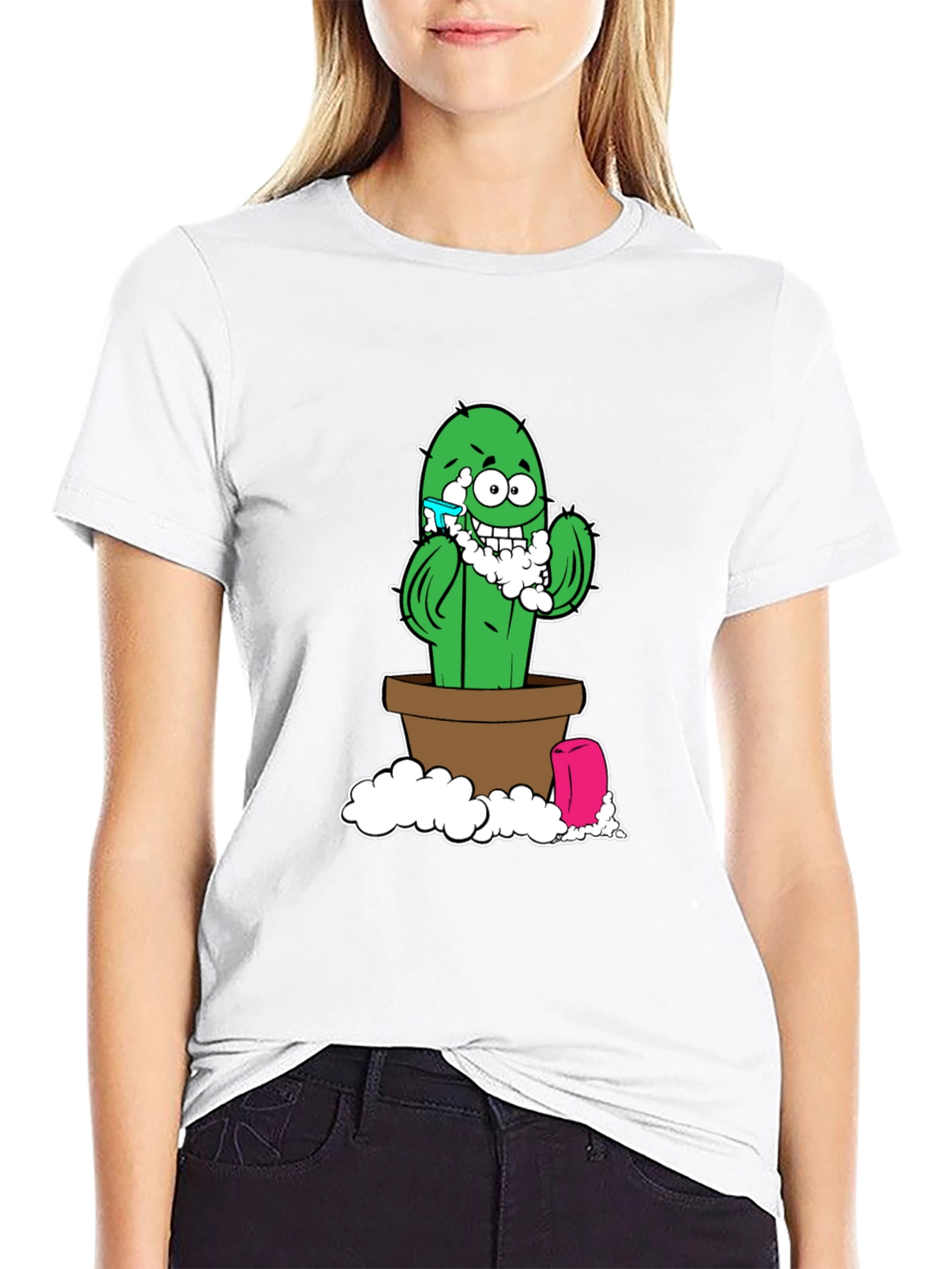 Funny Shaving Cactus Black T-Shirt