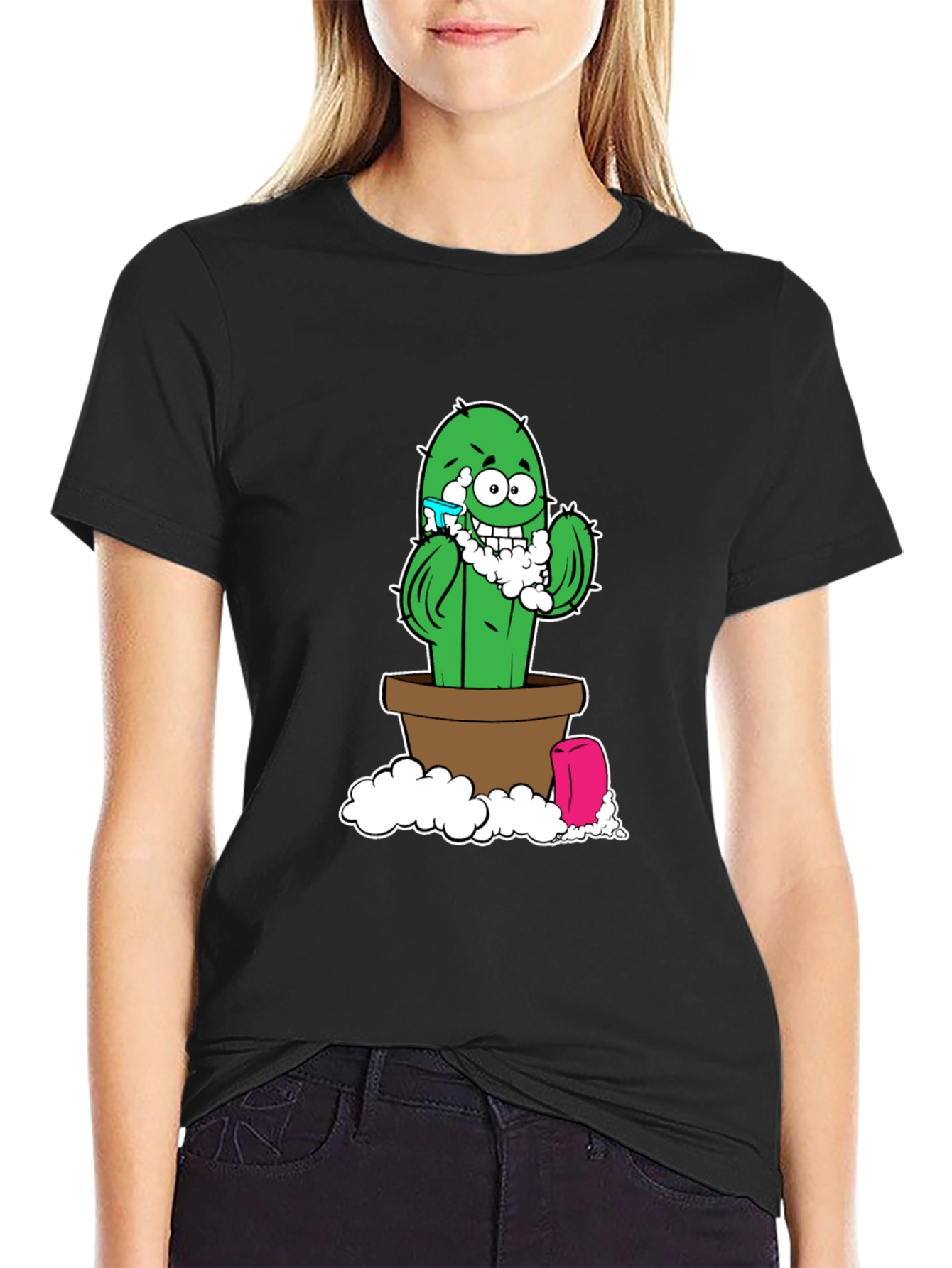 Funny Shaving Cactus Black T-Shirt