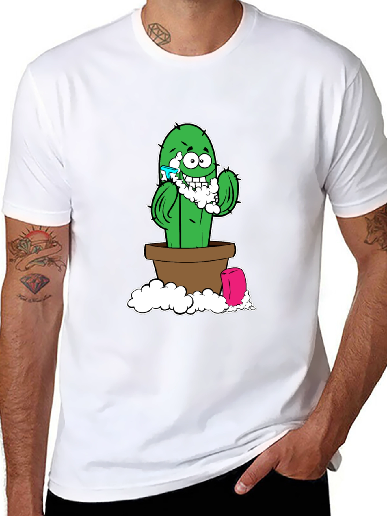 Funny Shaving Cactus Black T-Shirt