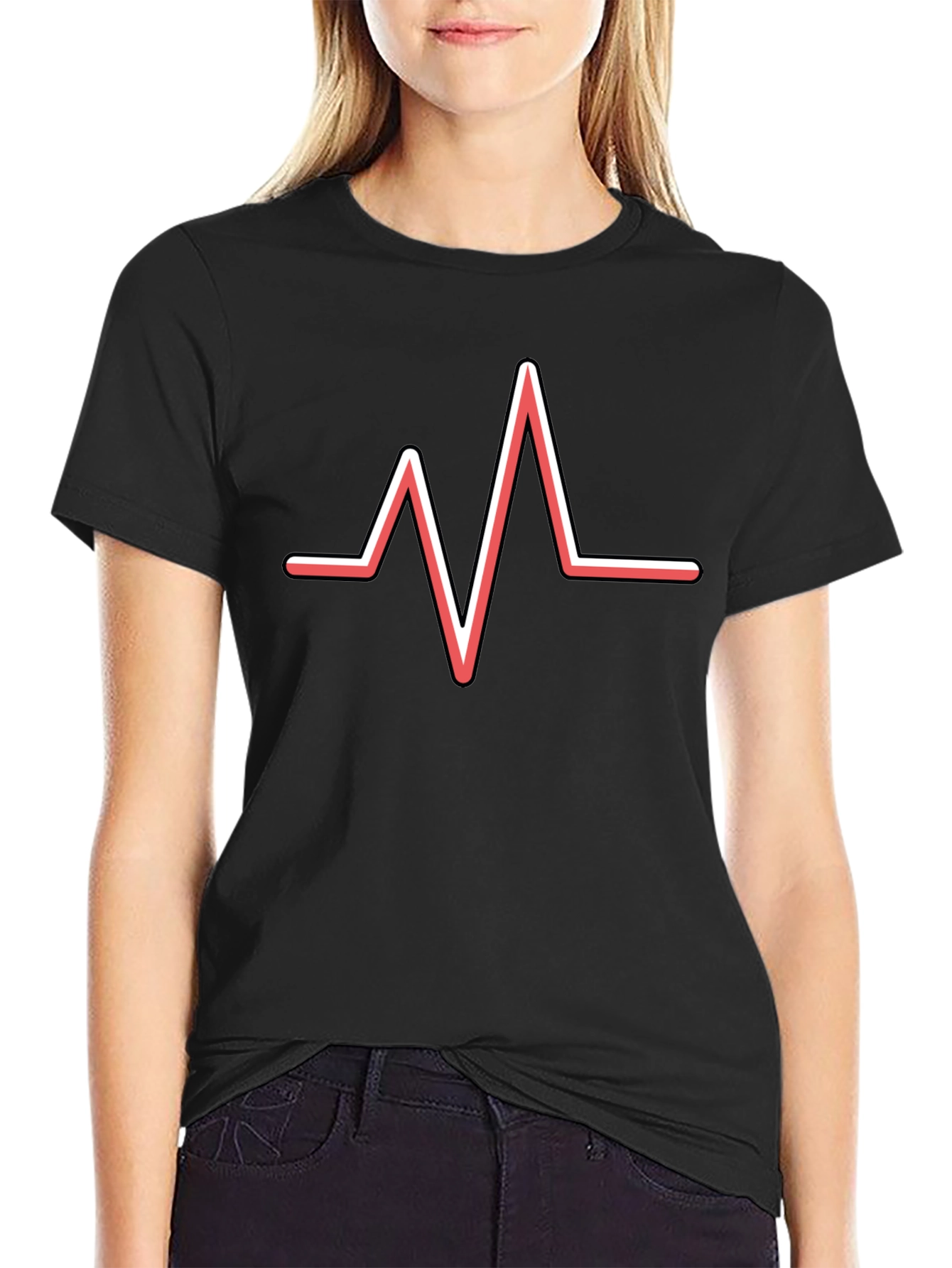Heartbeat Graphic Tee - Black Cotton Blend