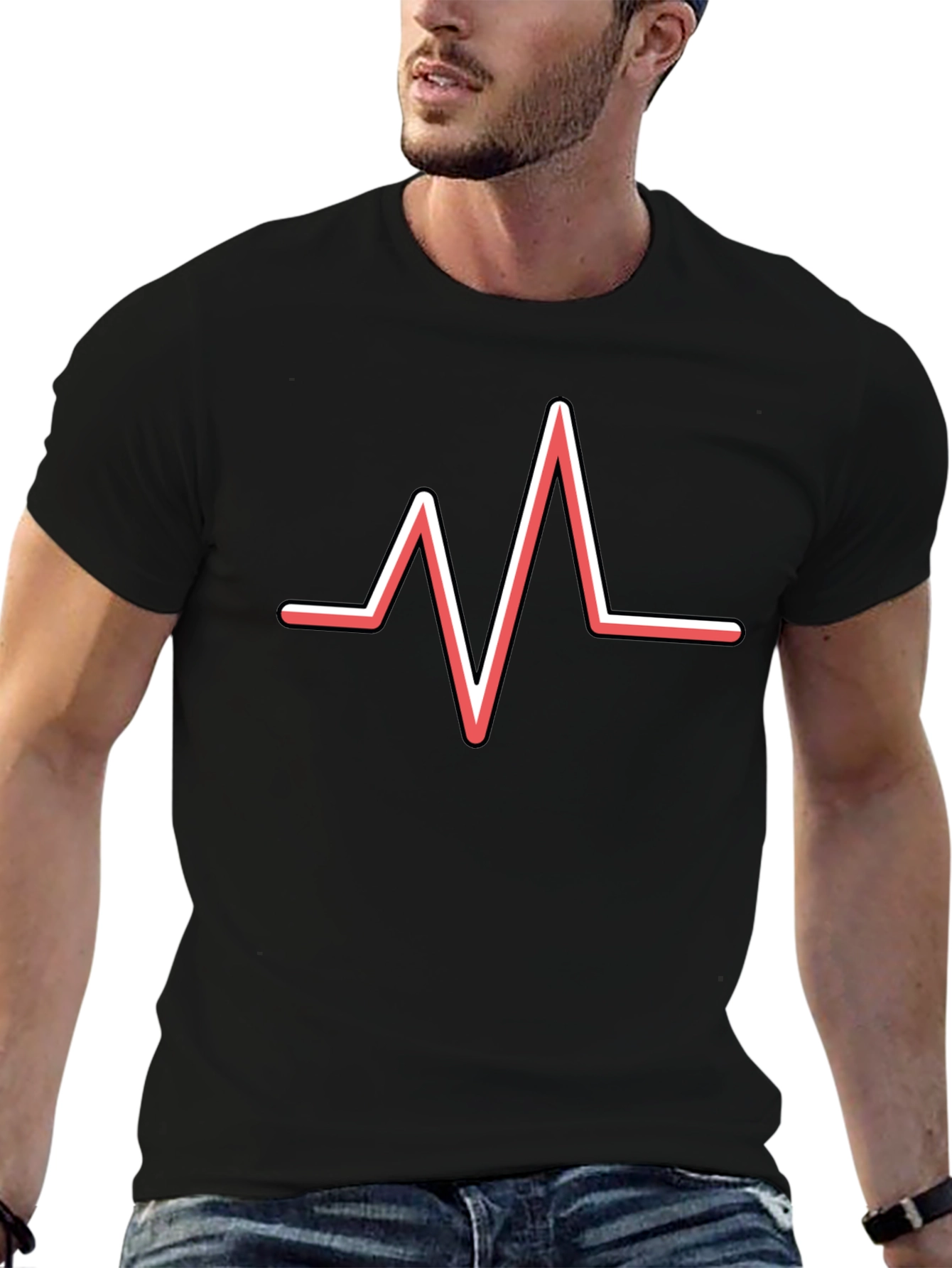 Heartbeat Graphic Tee - Black Cotton Blend