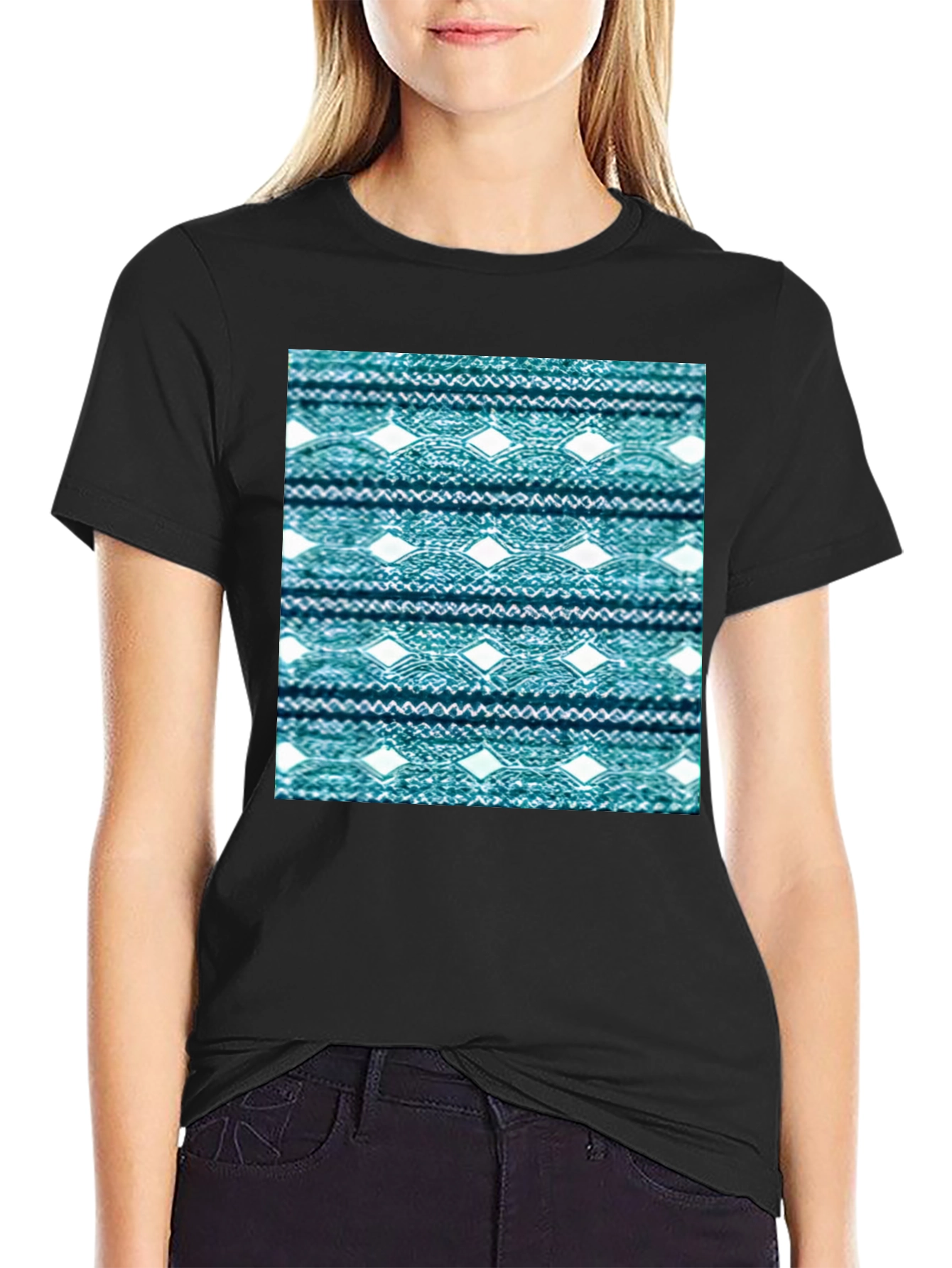 Ethnic Pattern Tee - Black Cotton Blend Shirt