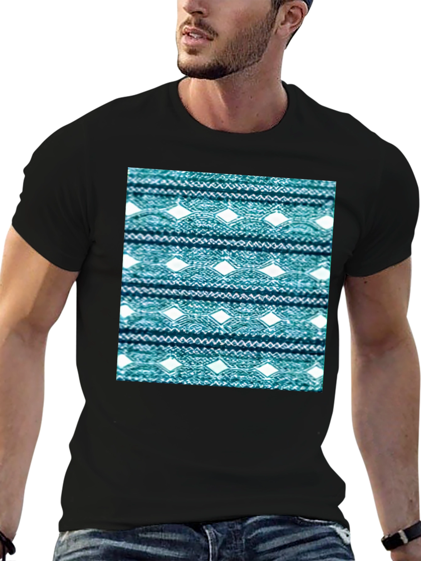 Ethnic Pattern Tee - Black Cotton Blend Shirt