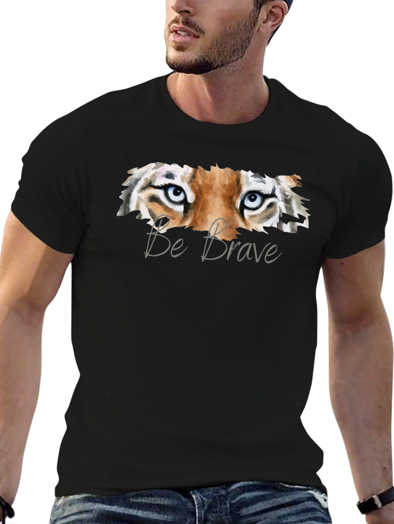 Be Brave Tiger Graphic Tee - Mens Black T-Shirt