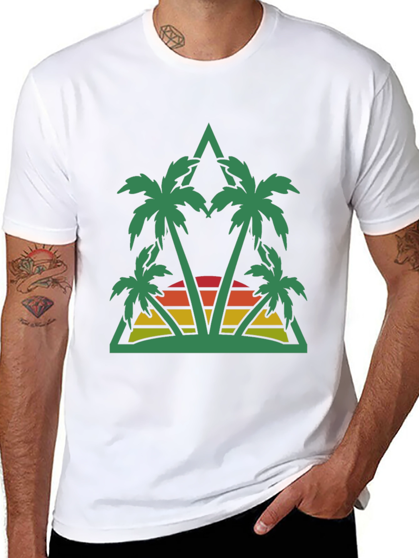 Tropical Palm Sunset Graphic Tee - Black