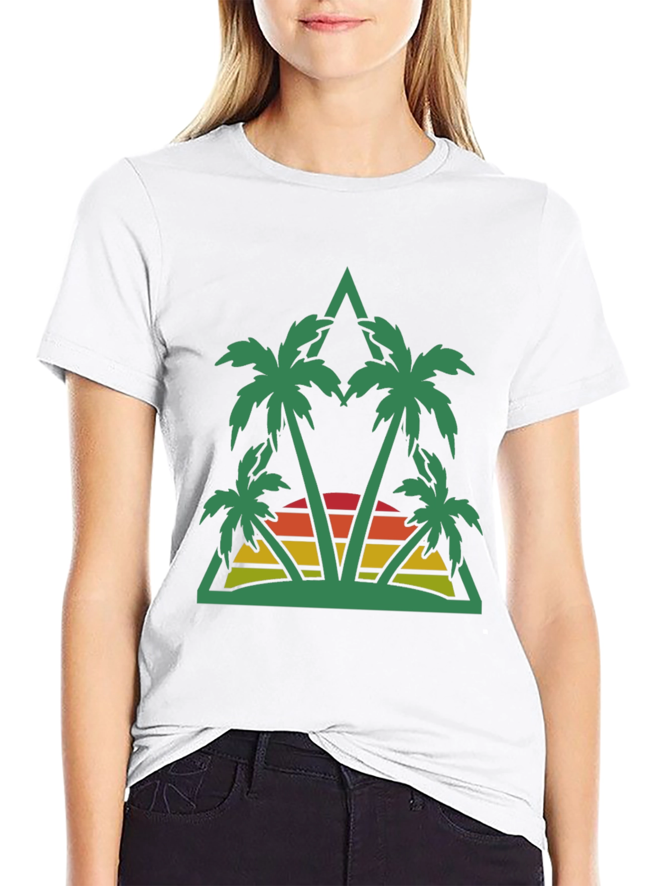 Tropical Palm Sunset Graphic Tee - Black
