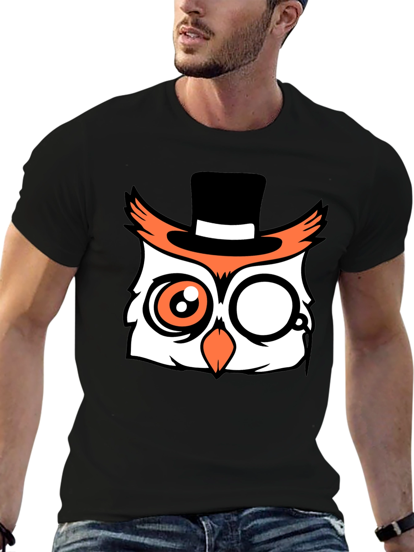 Mens Black Owl Graphic Tee