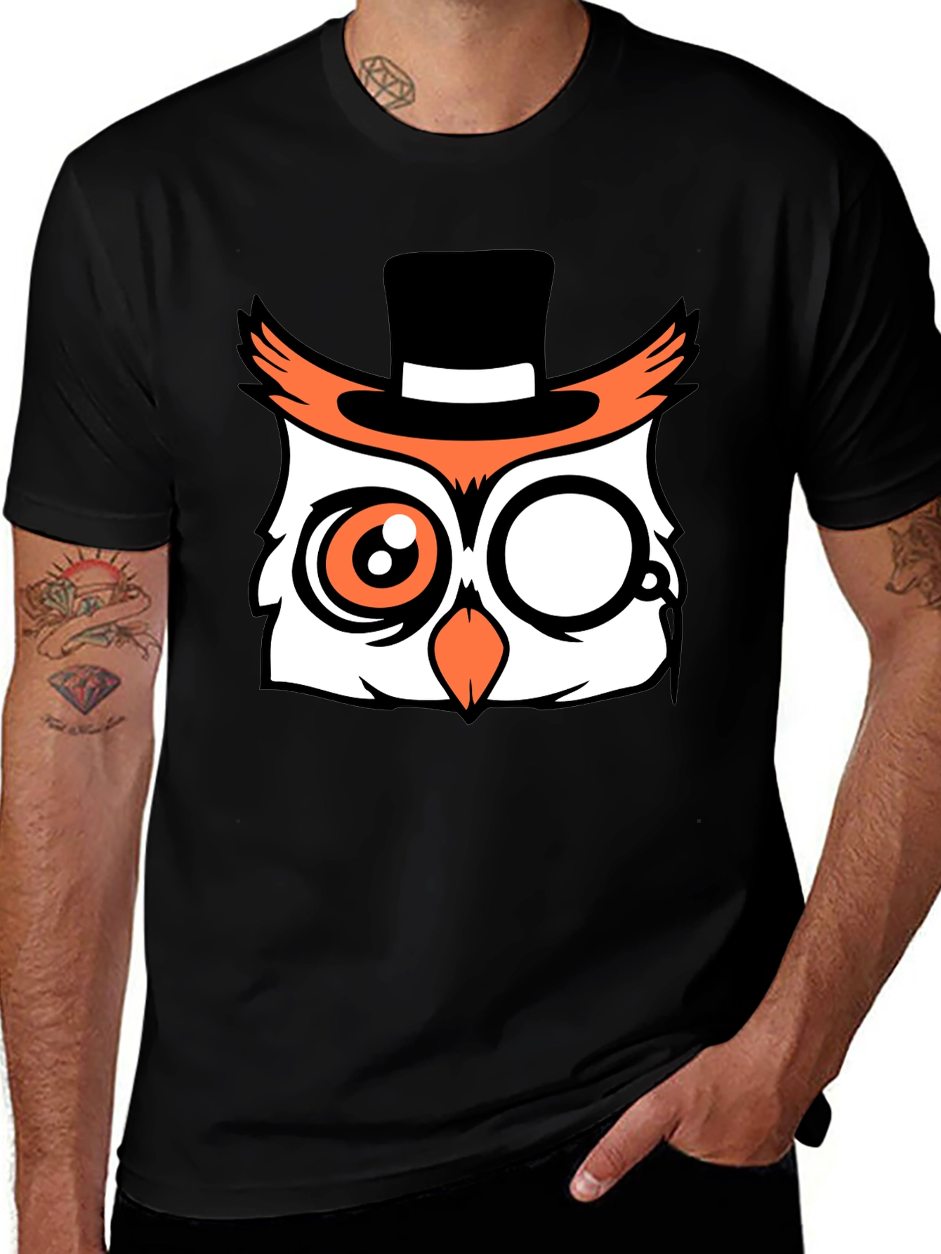Mens Black Owl Graphic Tee