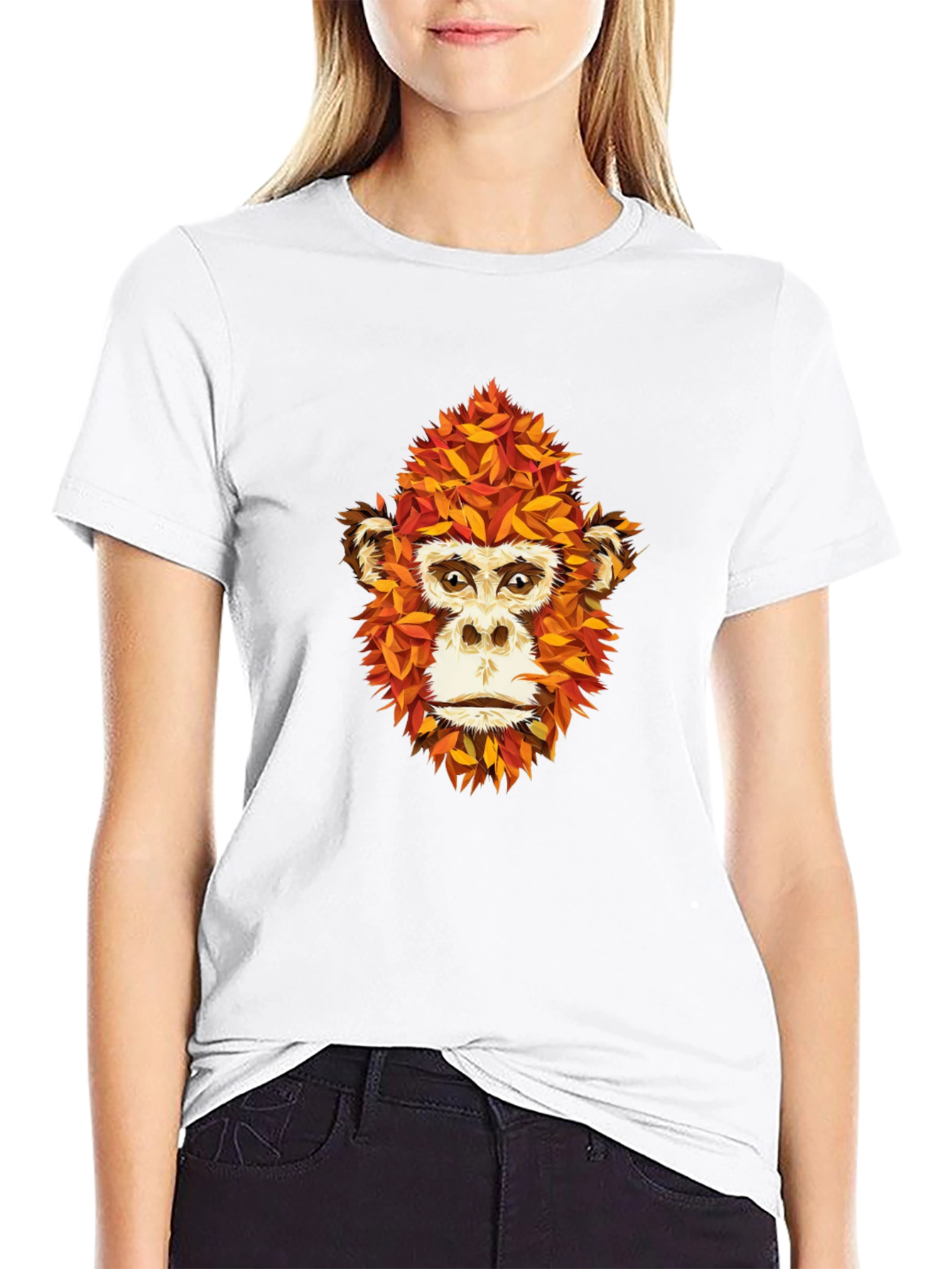 Unique Monkey Face Leaf Design Black T-Shirt