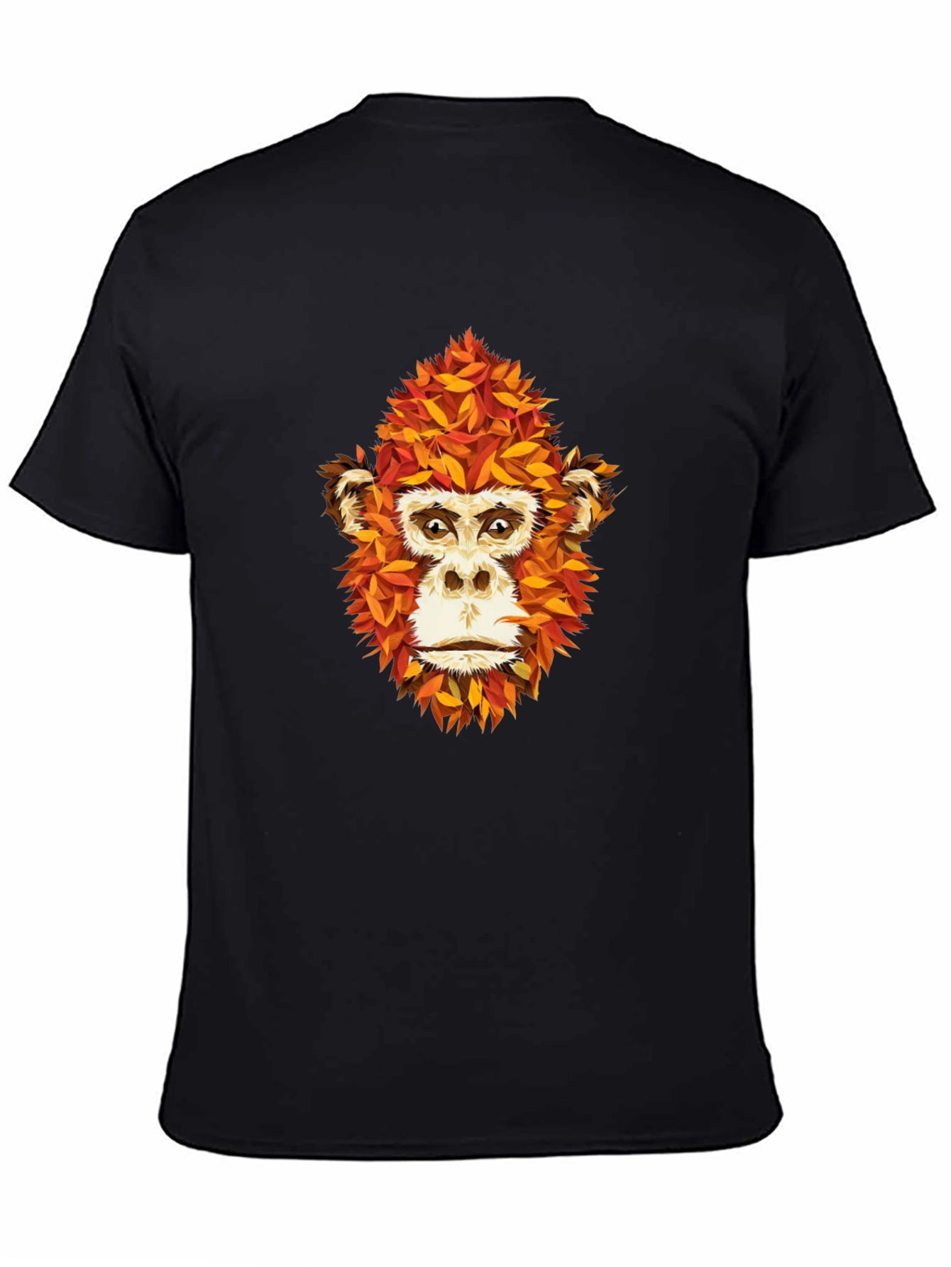 Unique Monkey Face Leaf Design Black T-Shirt