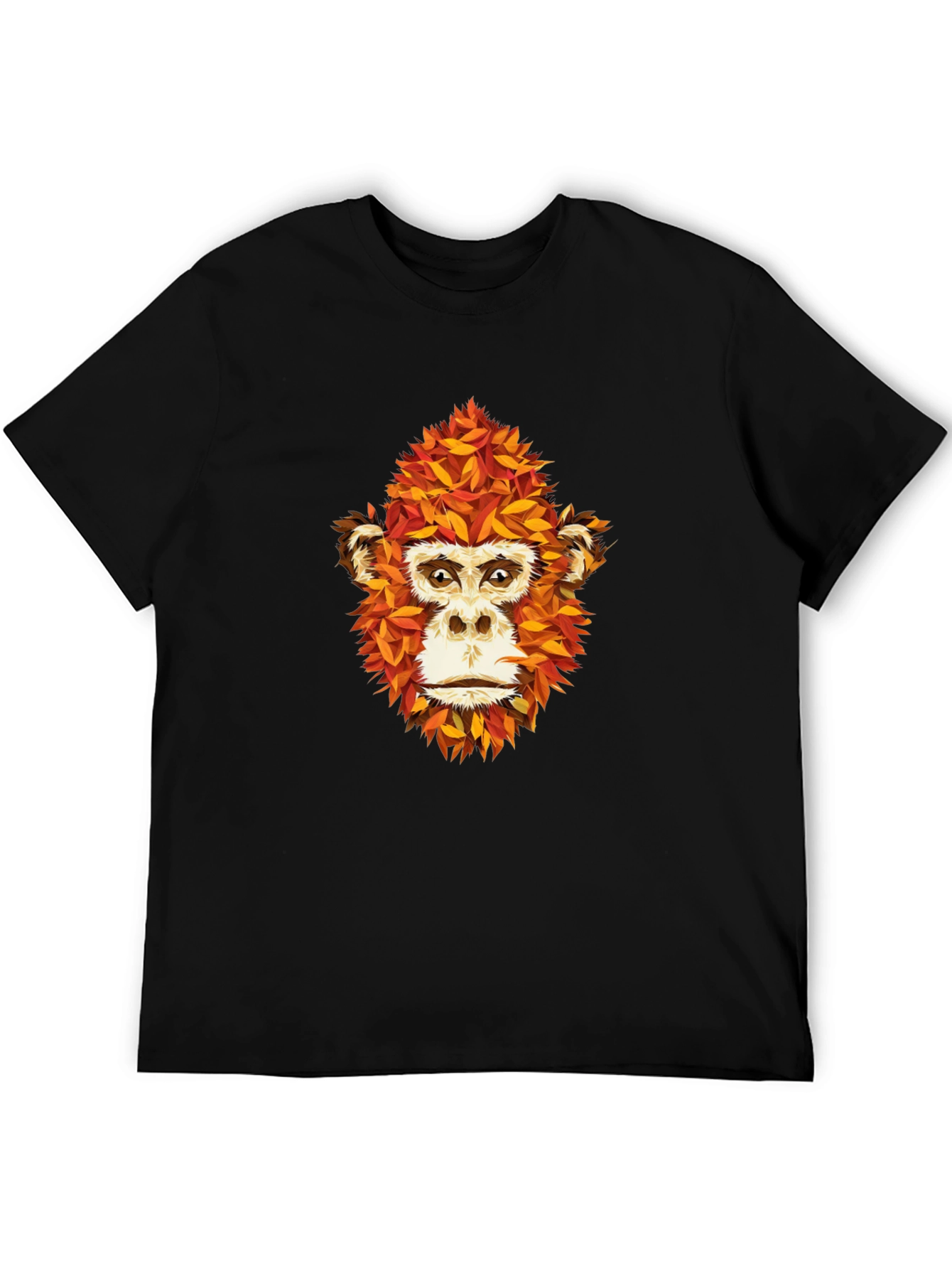Unique Monkey Face Leaf Design Black T-Shirt