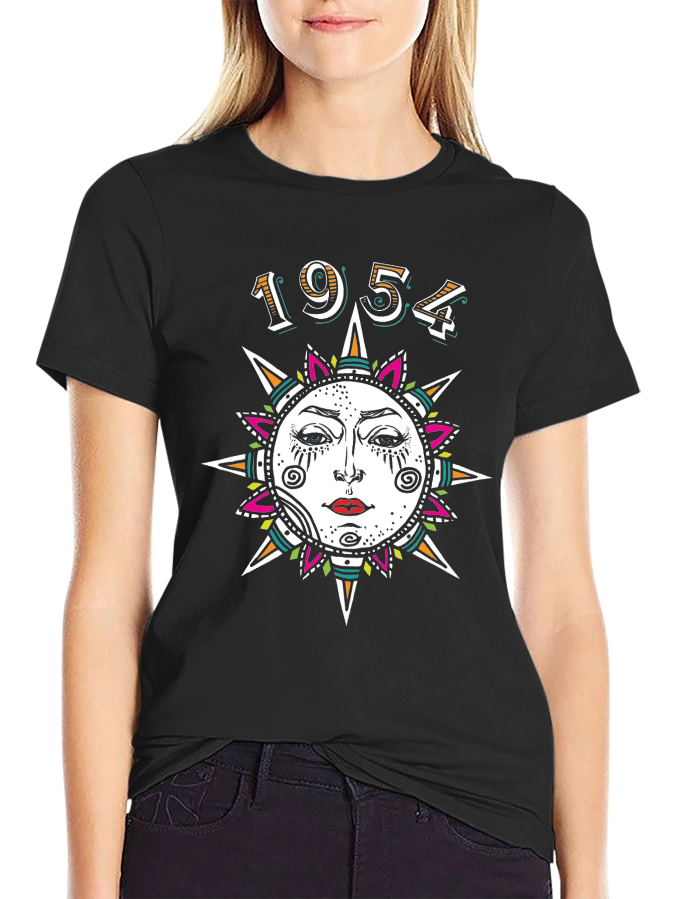 1954 Sun Graphic Print Black T-Shirt
