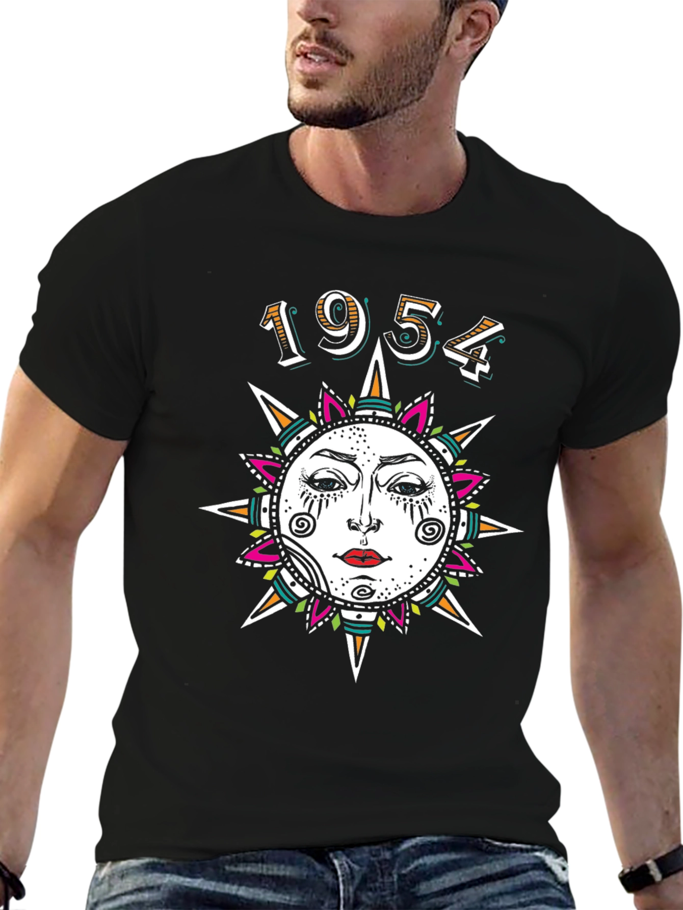 1954 Sun Graphic Print Black T-Shirt
