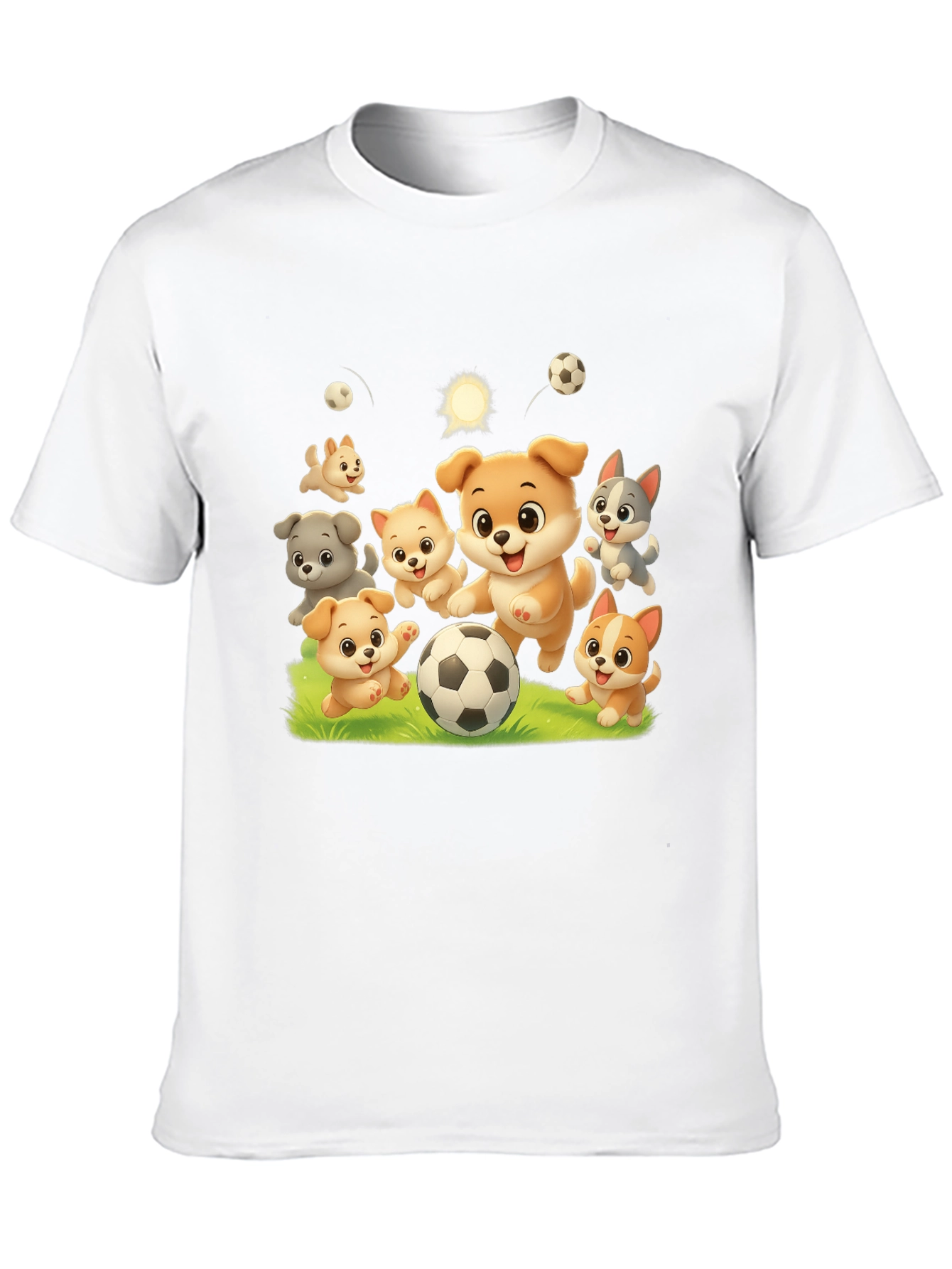 Cute Dogs Playing Soccer Black T-shirt