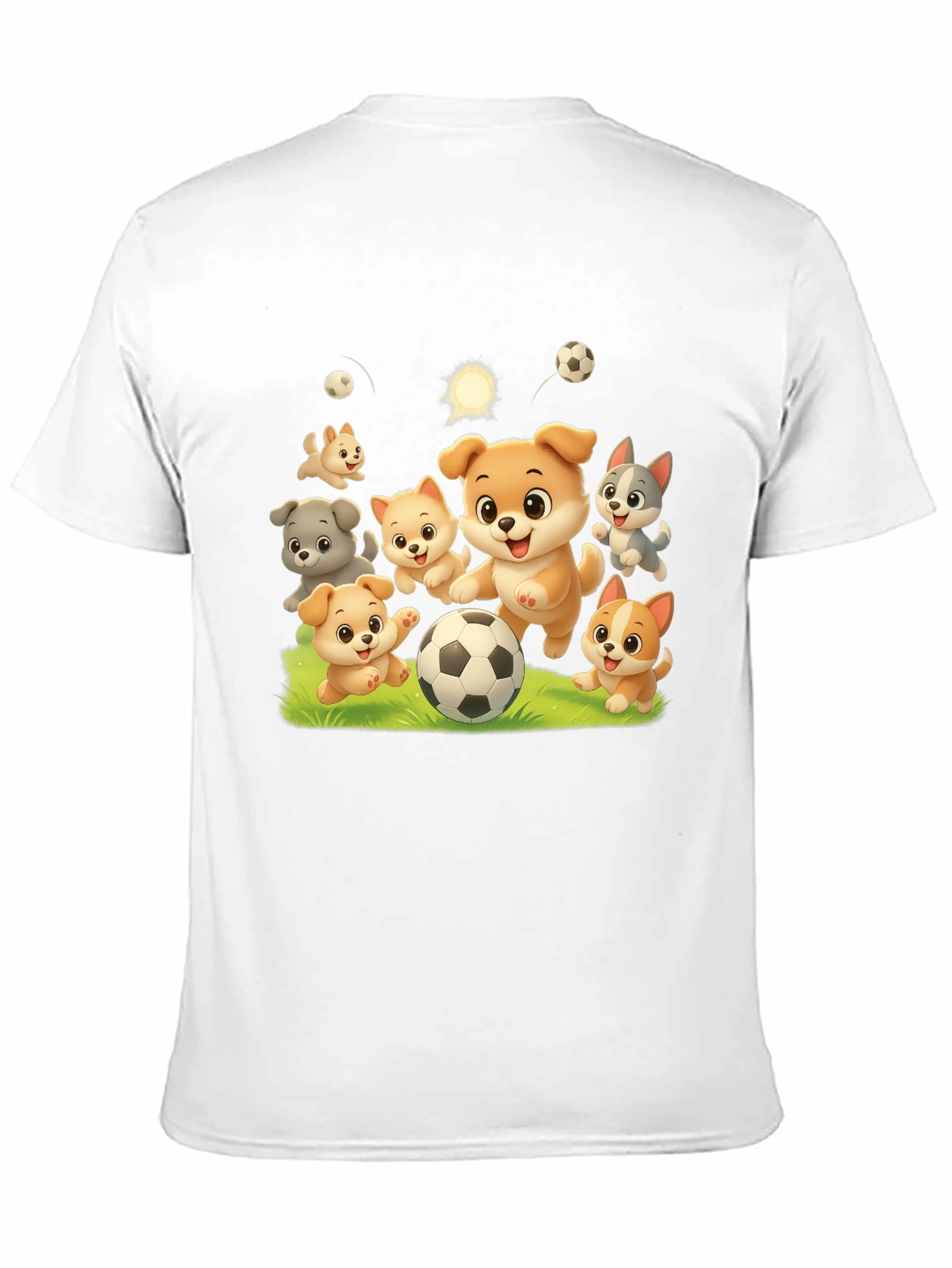 Cute Dogs Playing Soccer Black T-shirt