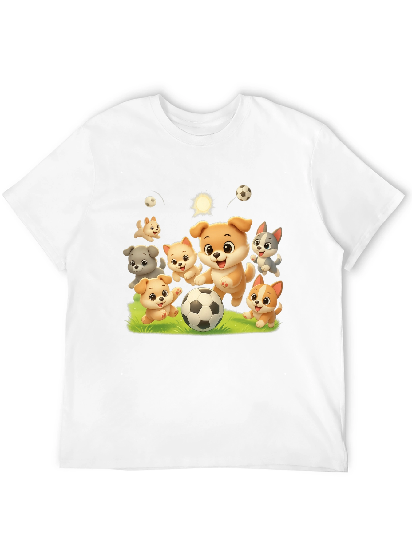 Cute Dogs Playing Soccer Black T-shirt