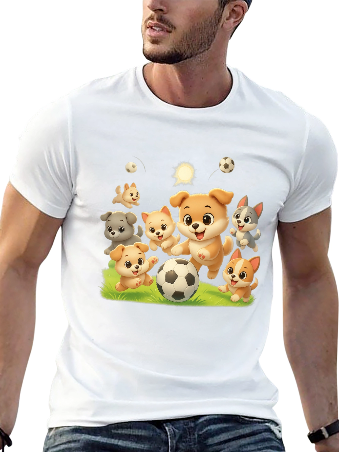 Cute Dogs Playing Soccer Black T-shirt