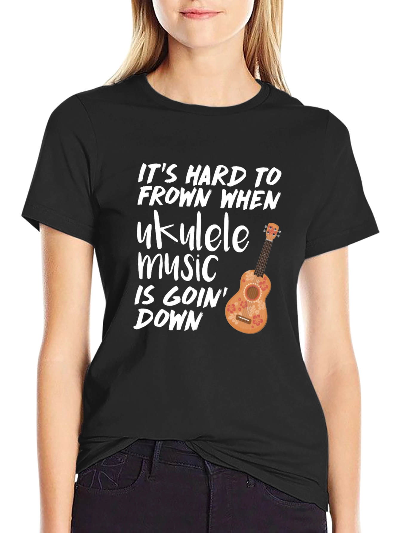 Ukulele Music T-Shirt - Hard to Frown Graphic Tee