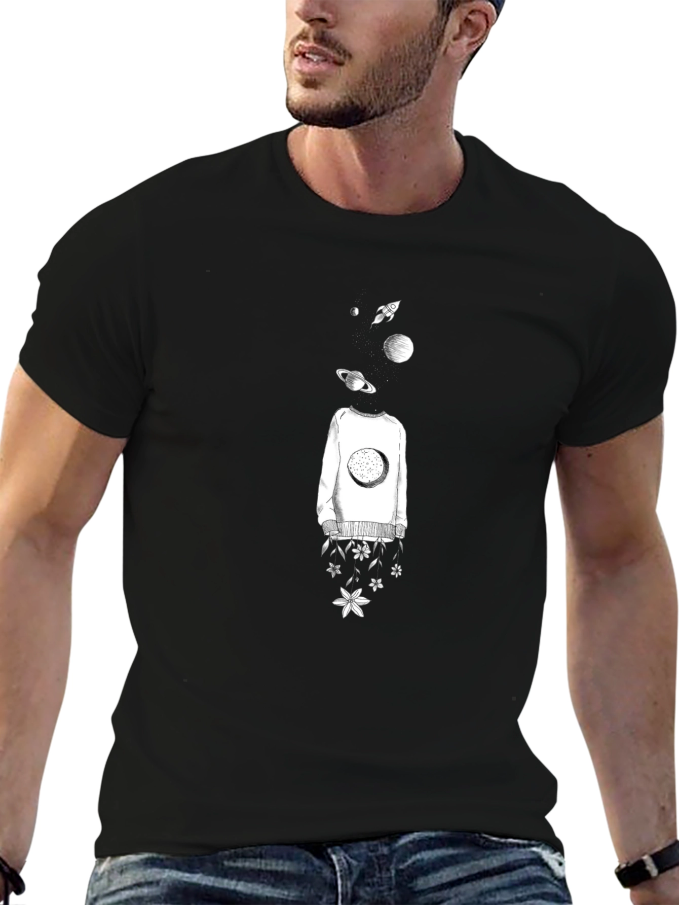 Cosmic Dreamer Graphic T-Shirt - Black