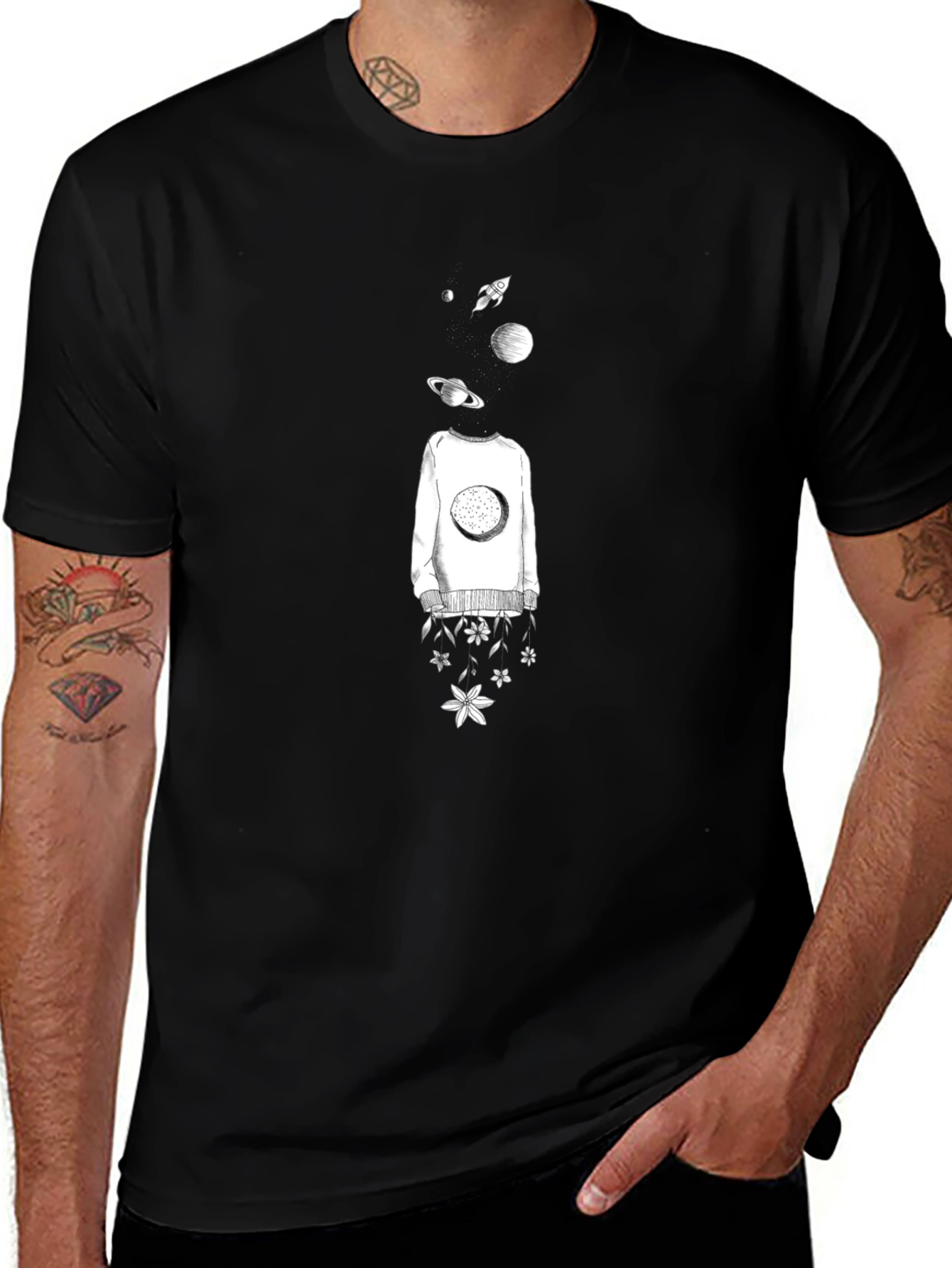 Cosmic Dreamer Graphic T-Shirt - Black