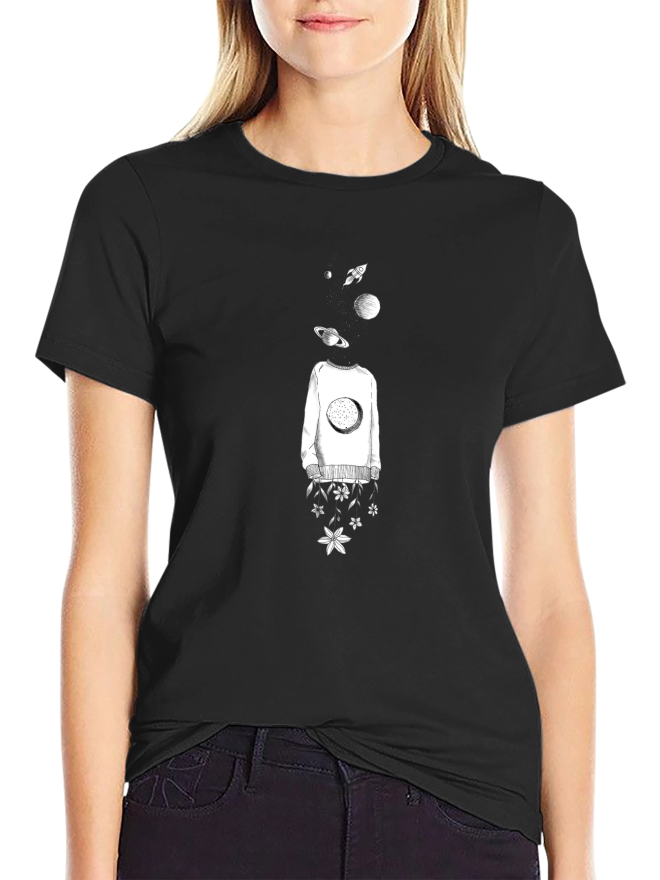 Cosmic Dreamer Graphic T-Shirt - Black