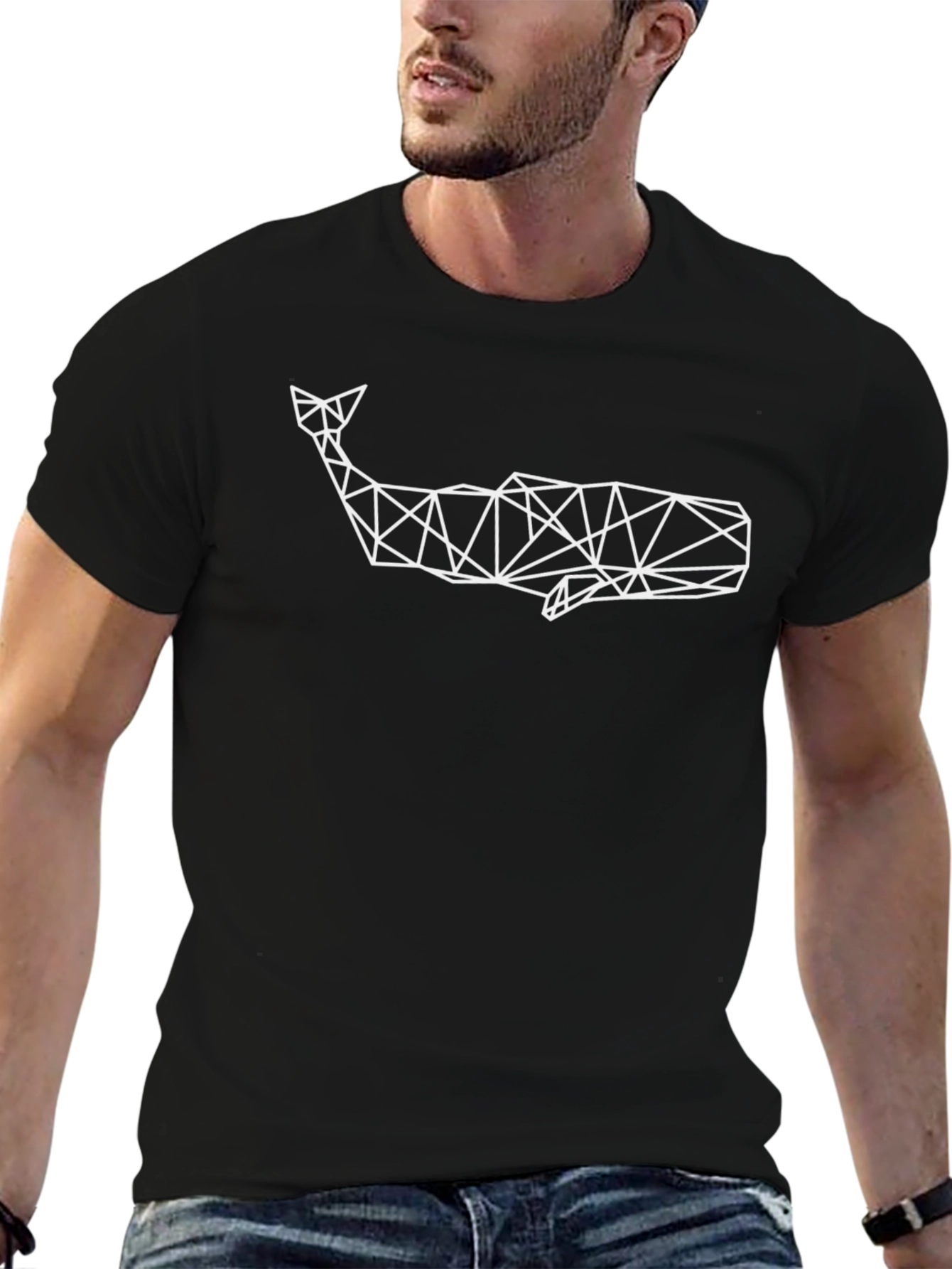 Geometric Whale Graphic Tee - Modern Black T-Shirt