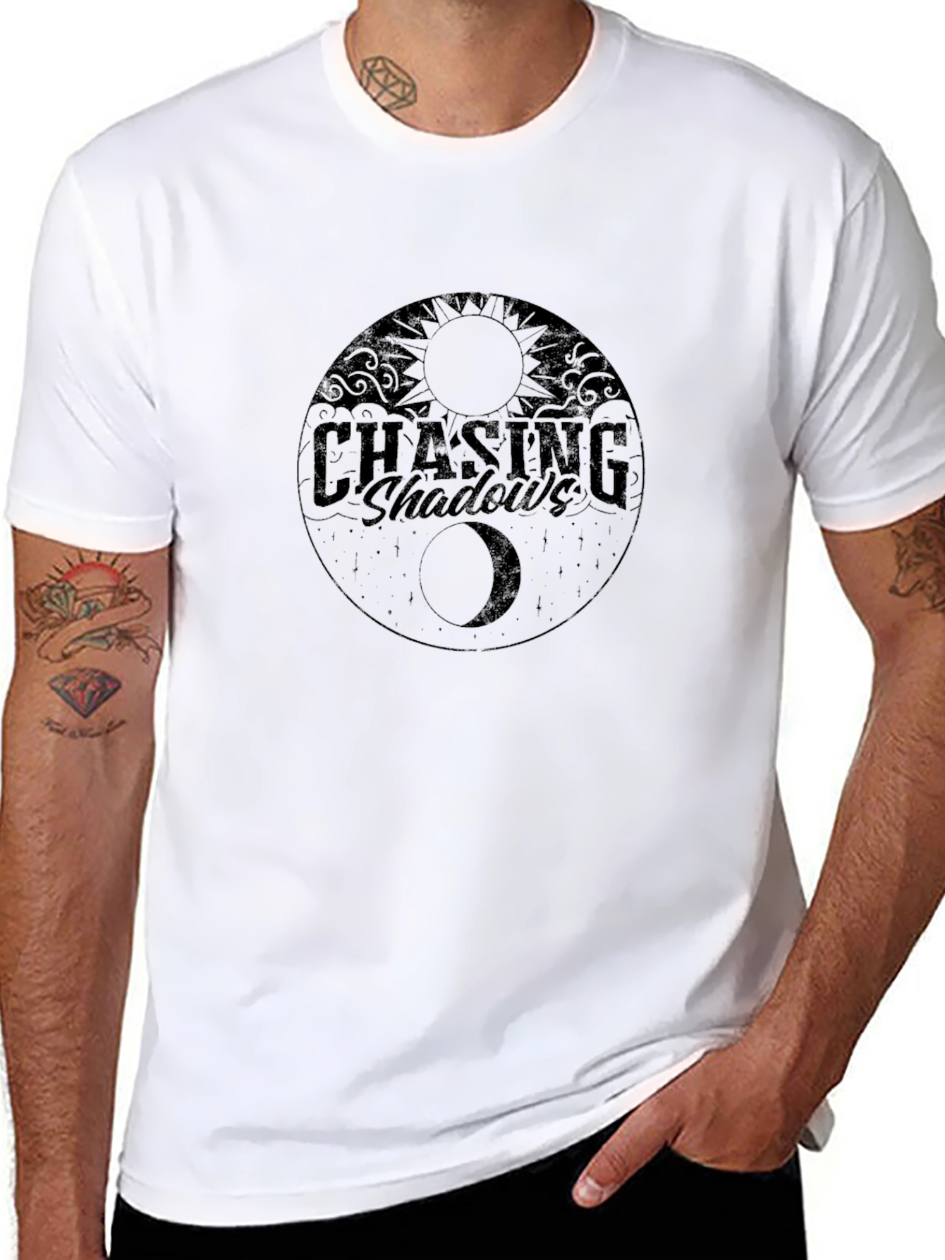Chasing Shadows Graphic Tee - Stylish Black T-Shirt