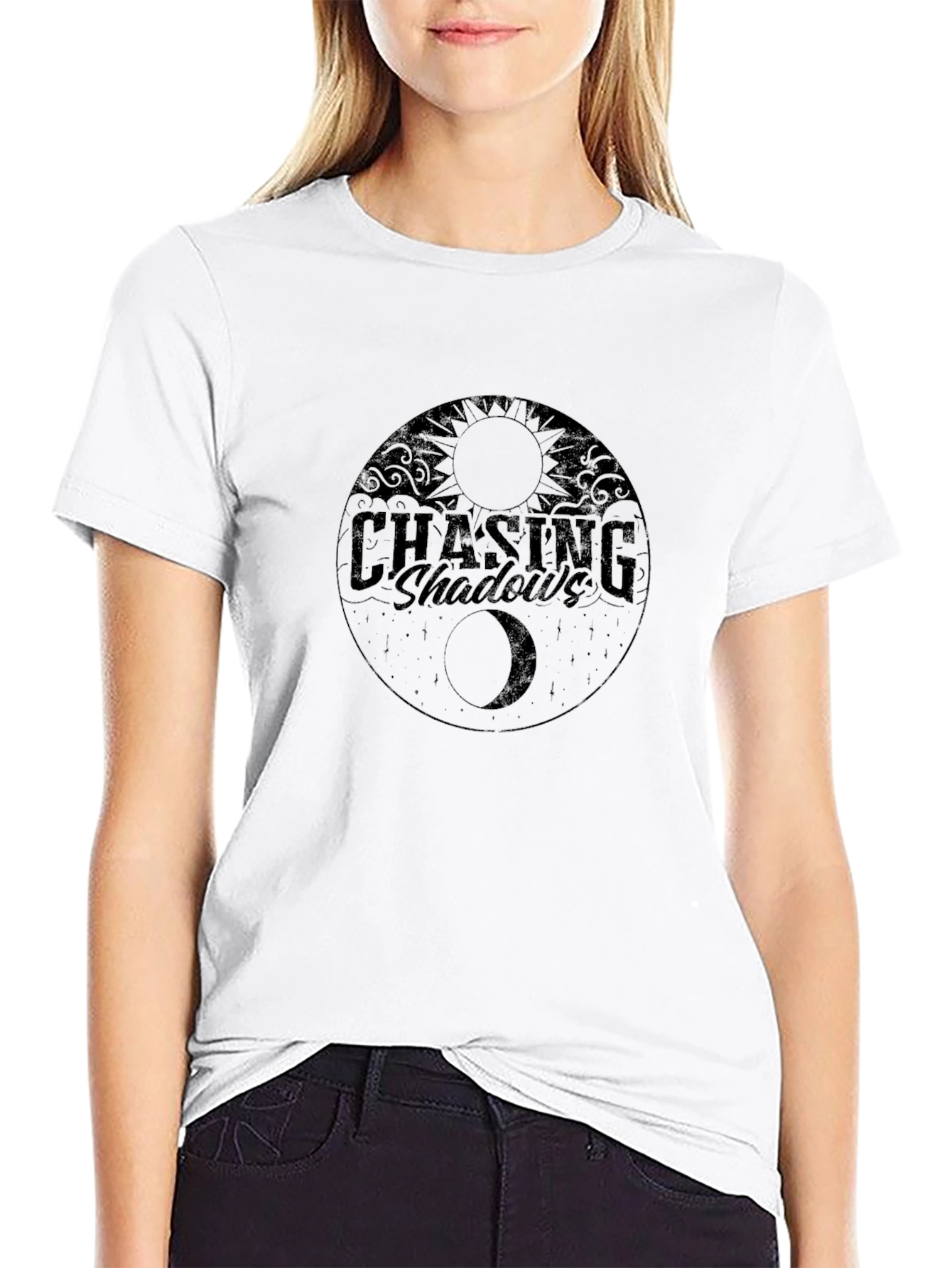 Chasing Shadows Graphic Tee - Stylish Black T-Shirt