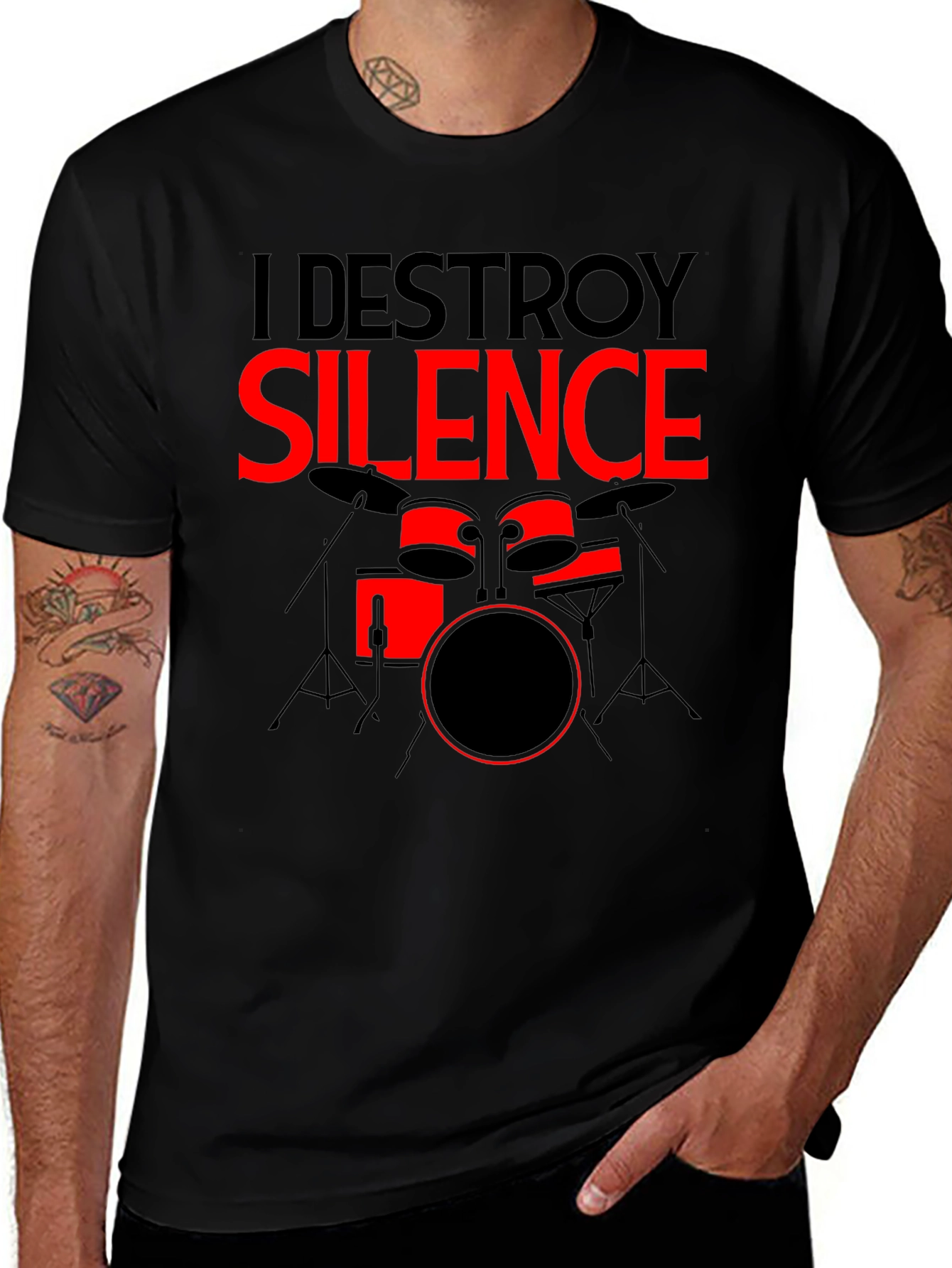 I Destroy Silence Drummer Graphic Tee - Black