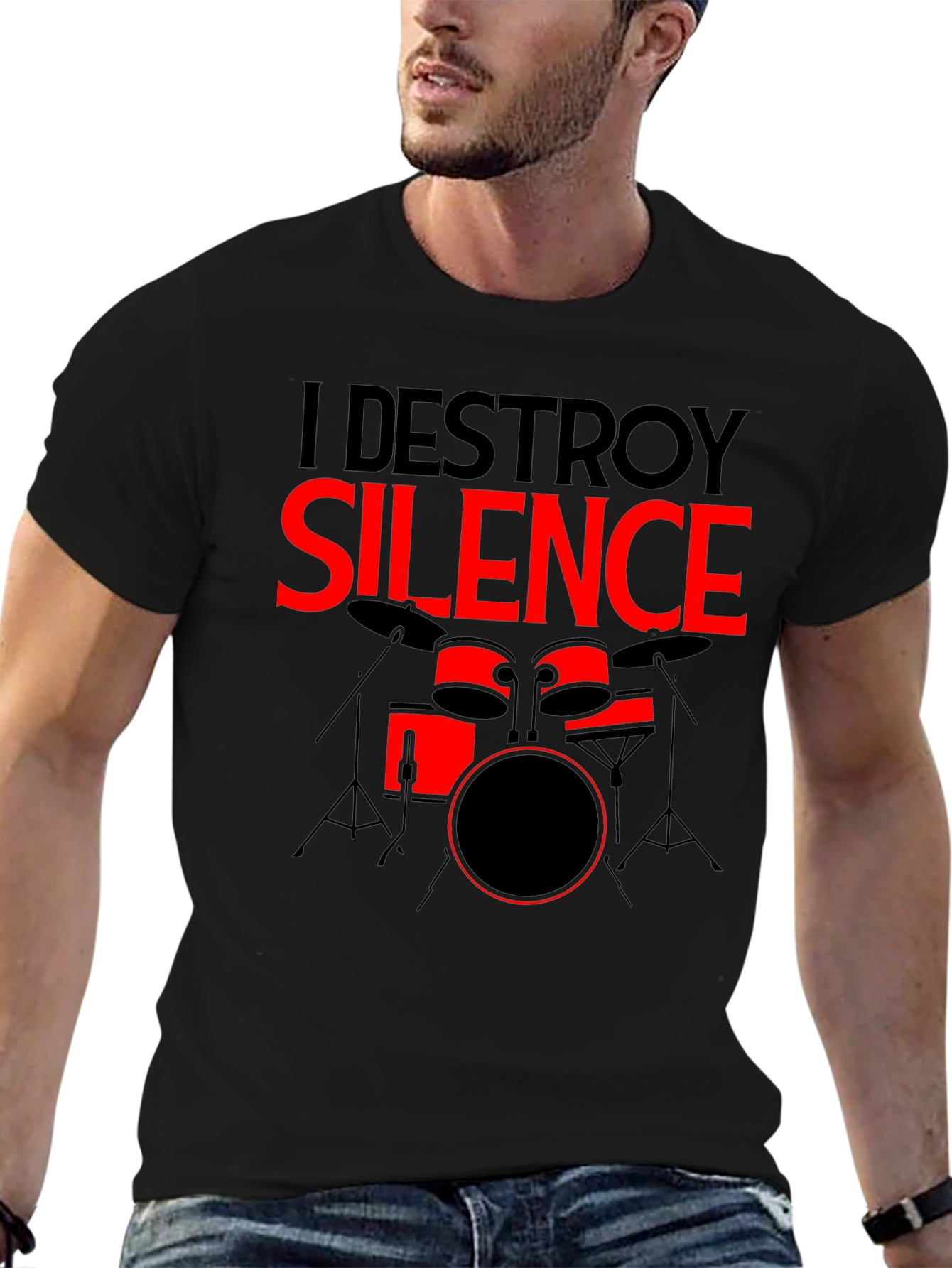 I Destroy Silence Drummer Graphic Tee - Black