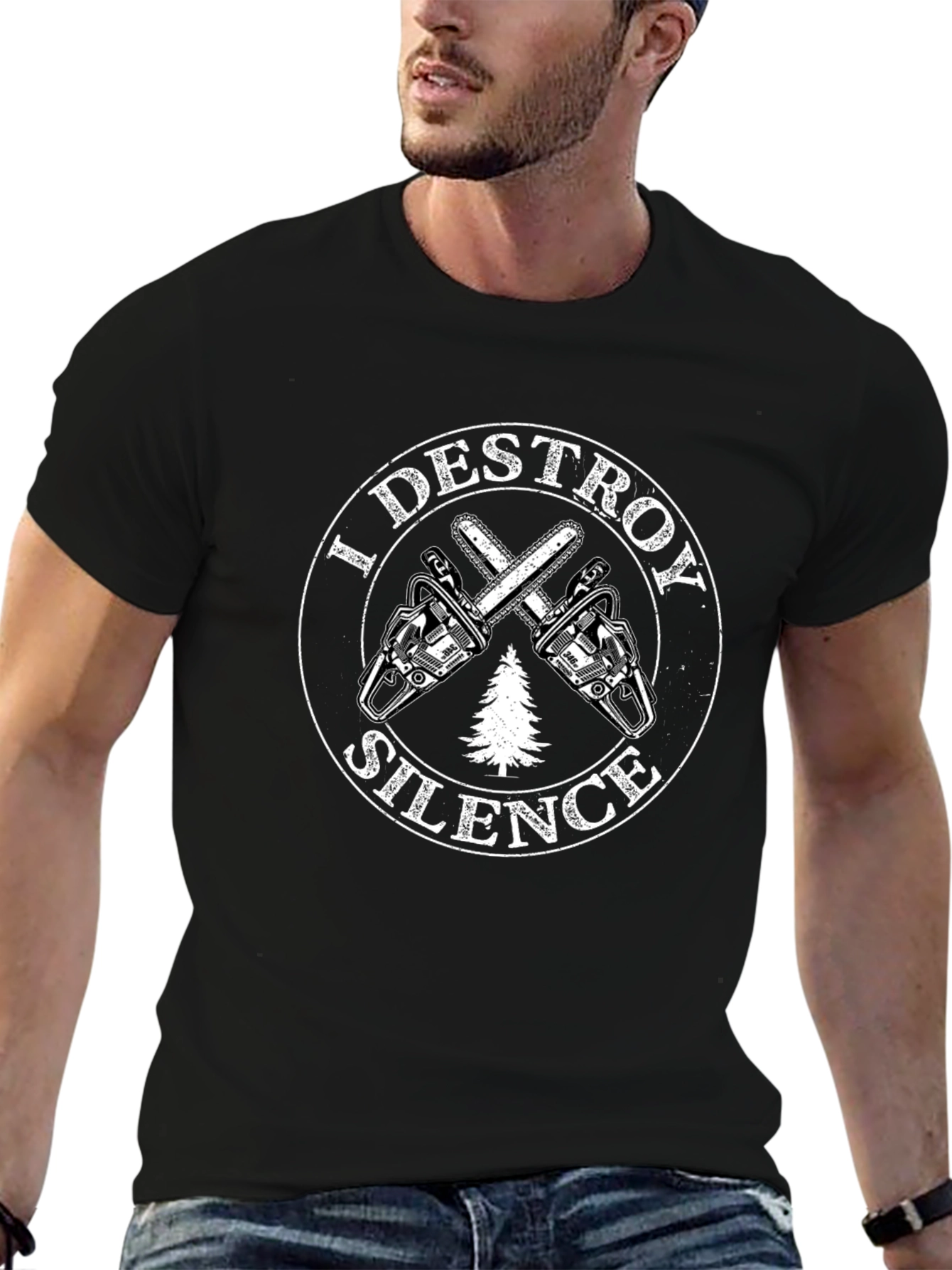 I Destroy Silence Chainsaw Graphic Tee - Black