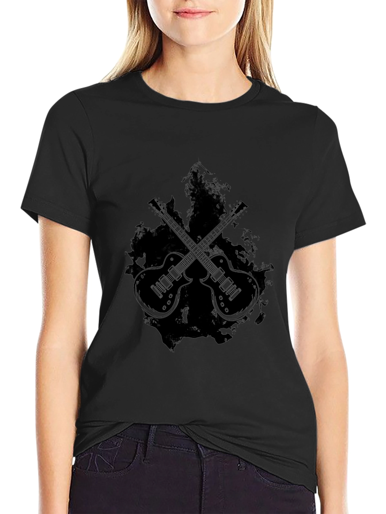 Black Guitar Graphic Tee - Rocker Style