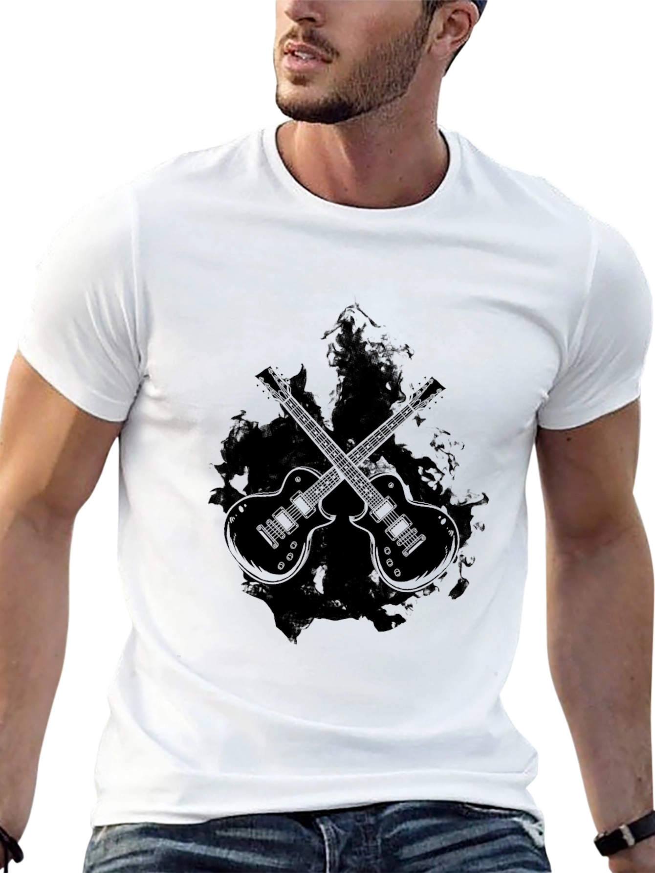 Black Guitar Graphic Tee - Rocker Style