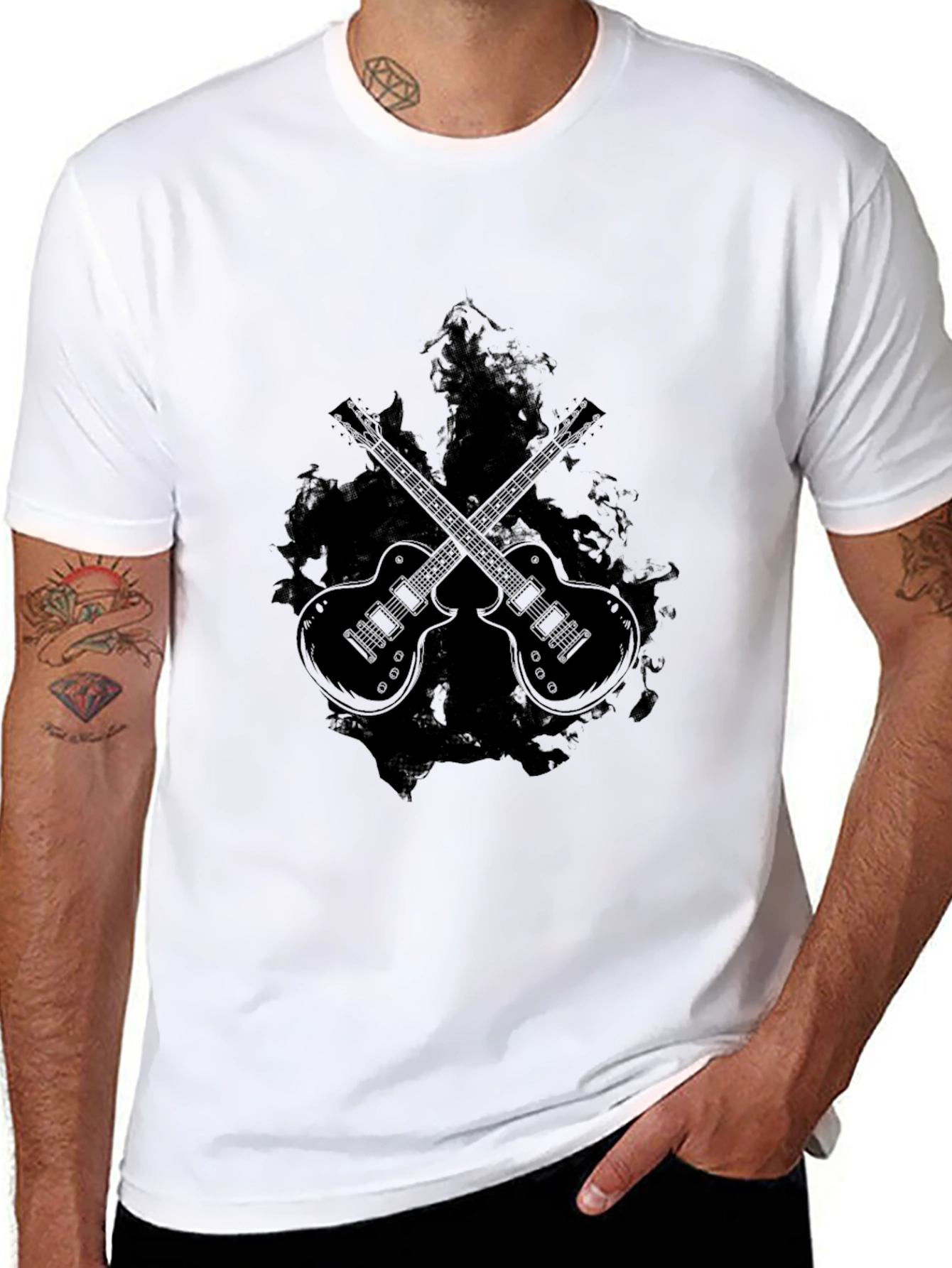 Black Guitar Graphic Tee - Rocker Style