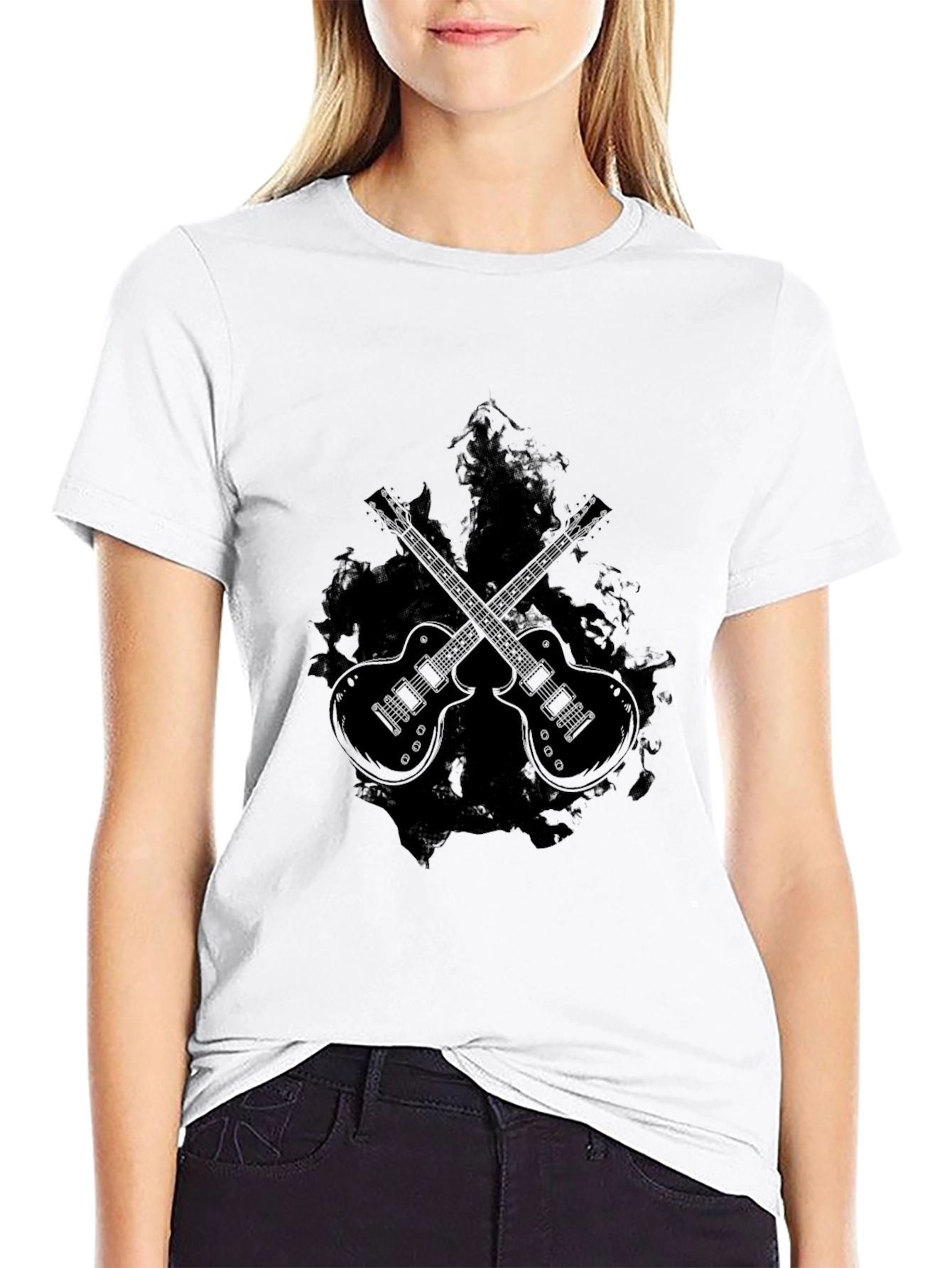 Black Guitar Graphic Tee - Rocker Style