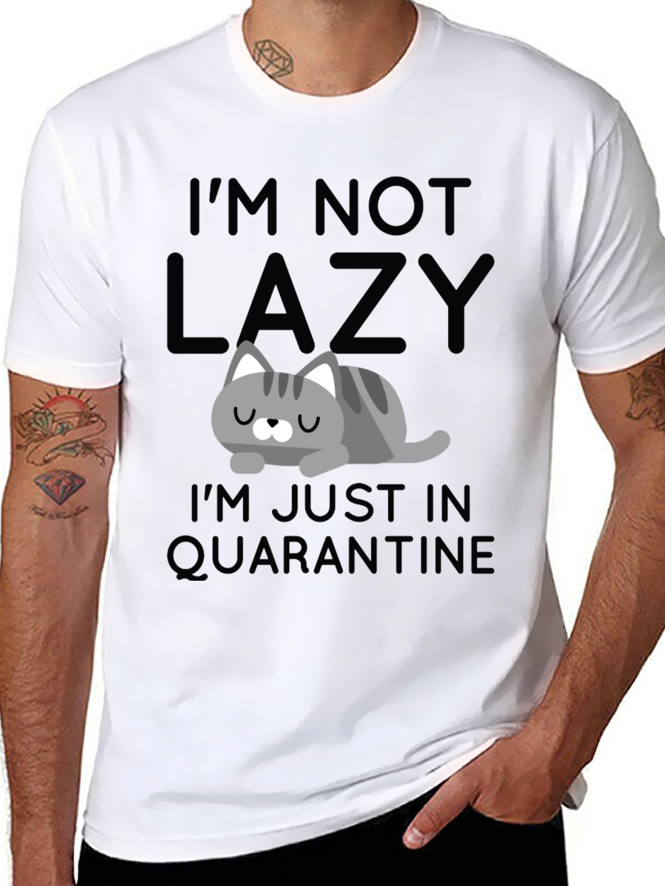 Quarantine Cat T-Shirt - Im Not Lazy Graphic Tee