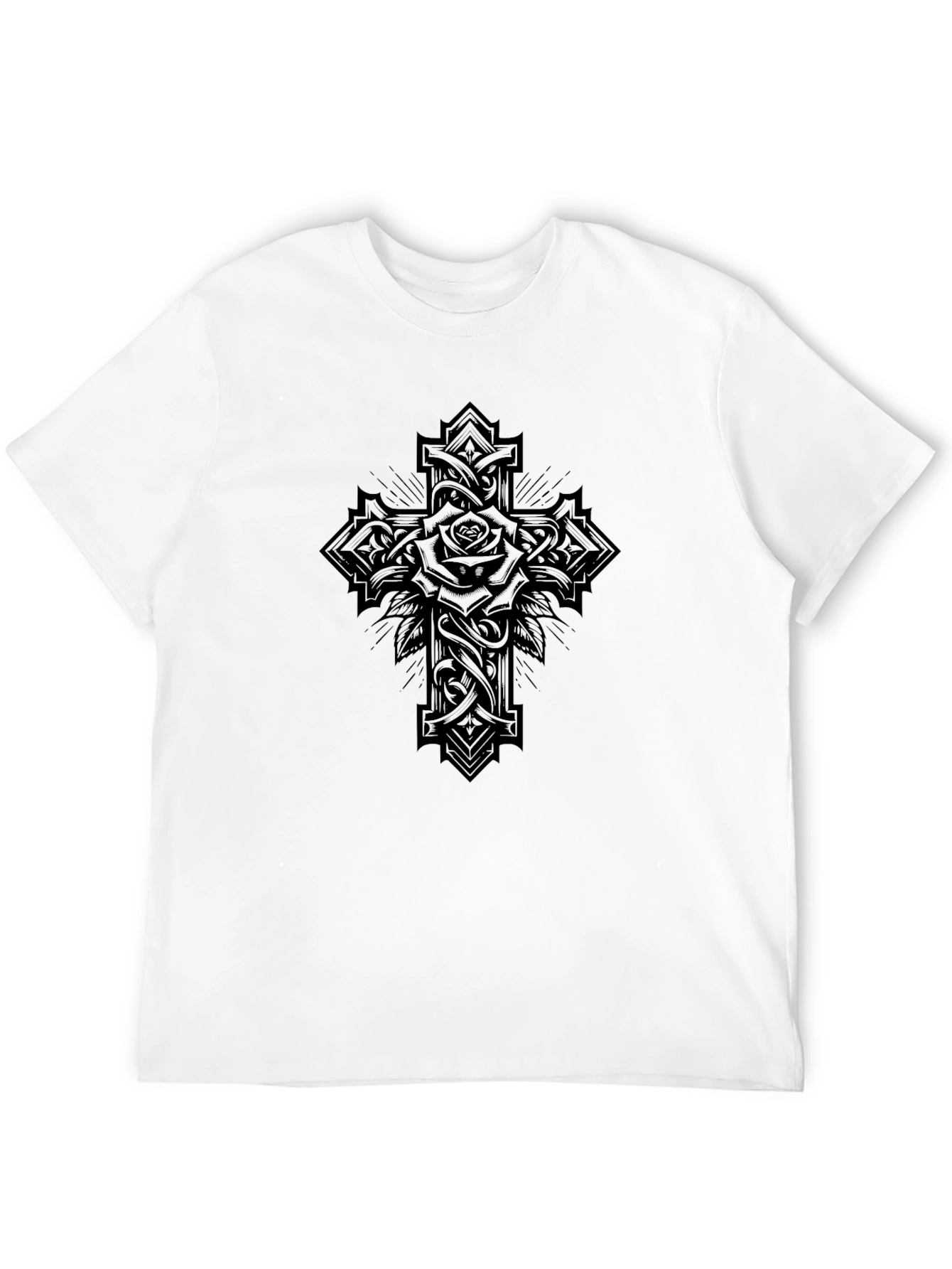 Gothic Rose Cross Graphic T-Shirt