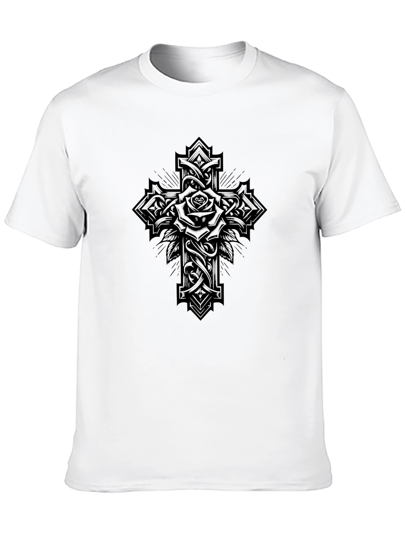 Gothic Rose Cross Graphic T-Shirt