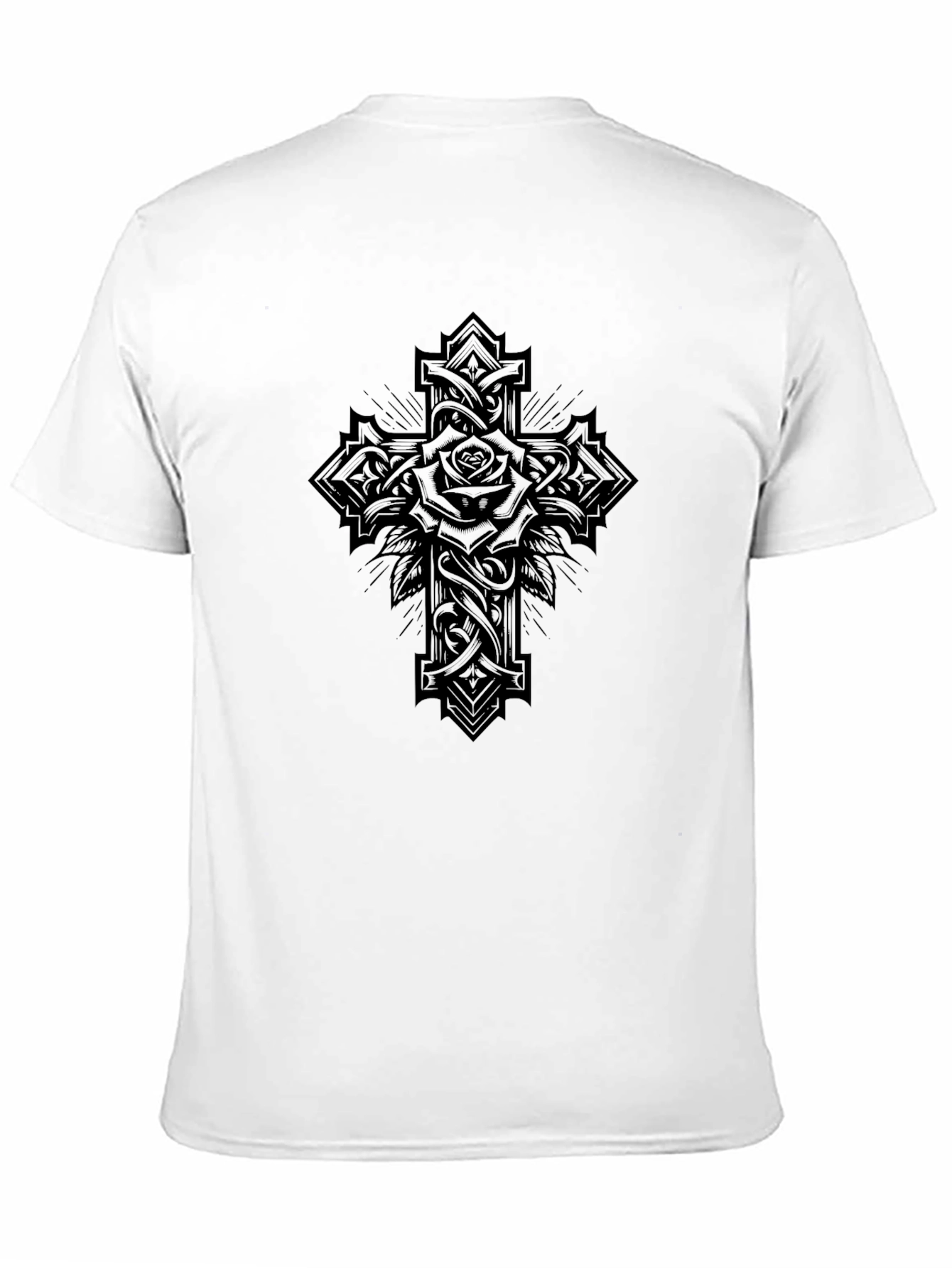 Gothic Rose Cross Graphic T-Shirt