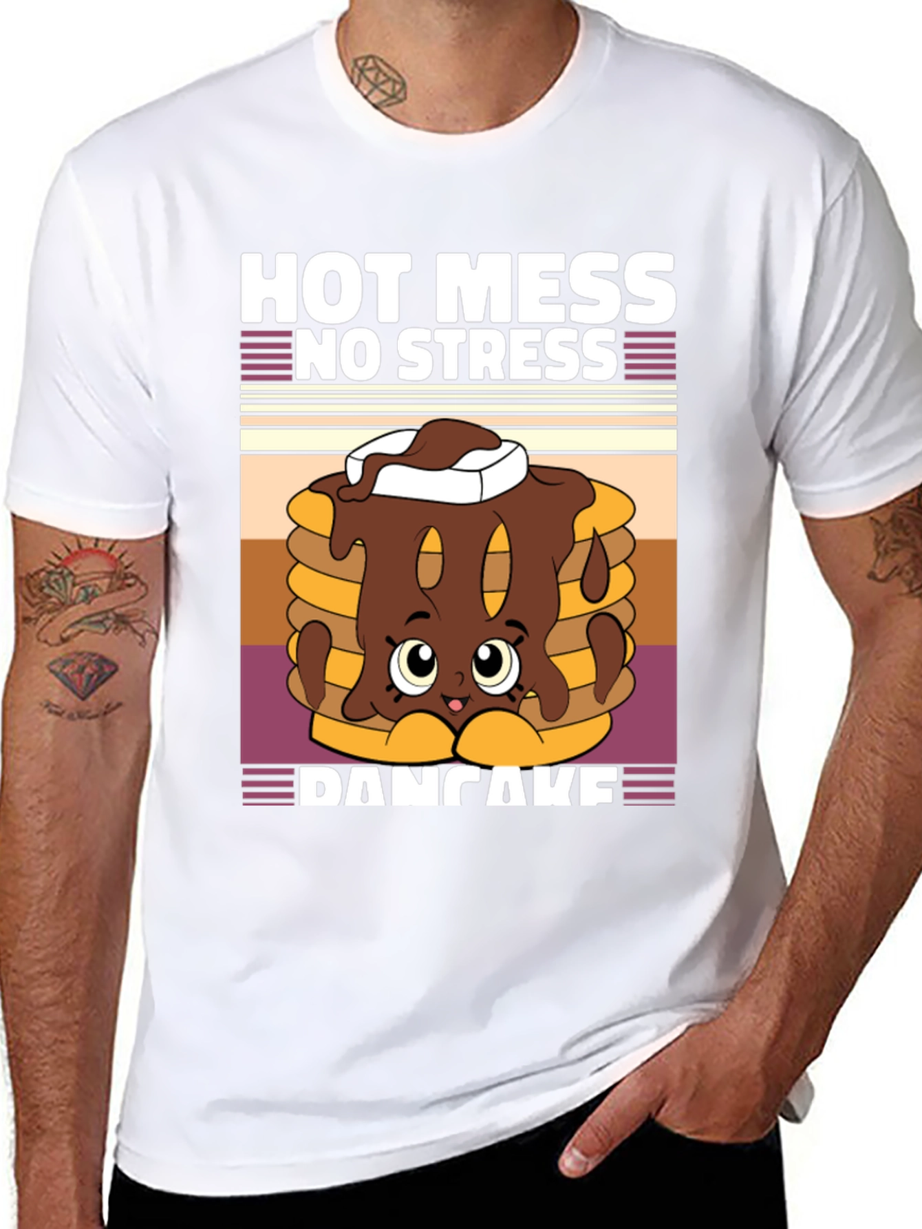 Hot Mess No Stress Pancake T-Shirt Funny Graphic Tee