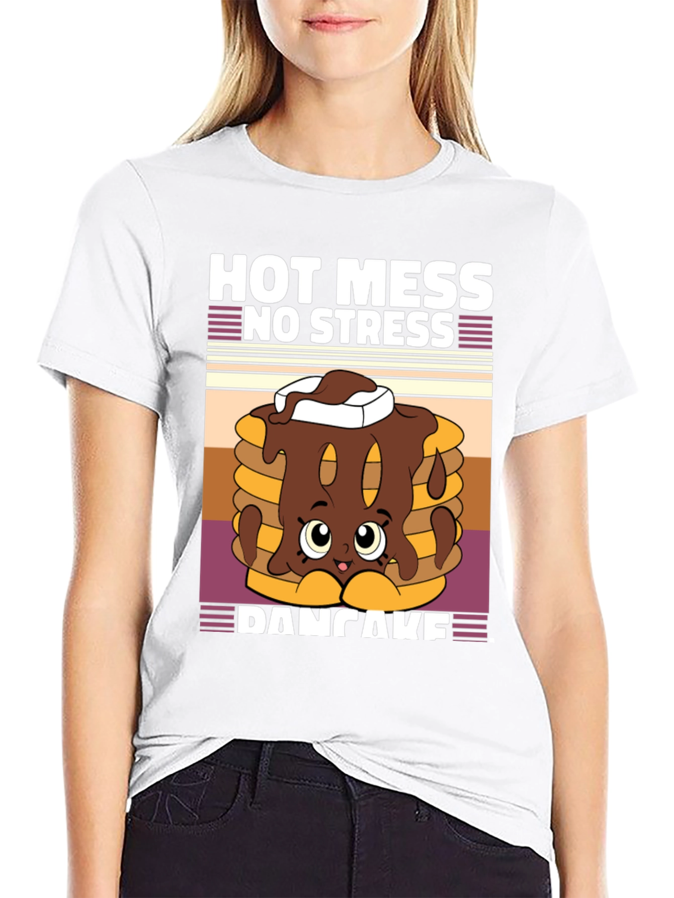 Hot Mess No Stress Pancake T-Shirt Funny Graphic Tee