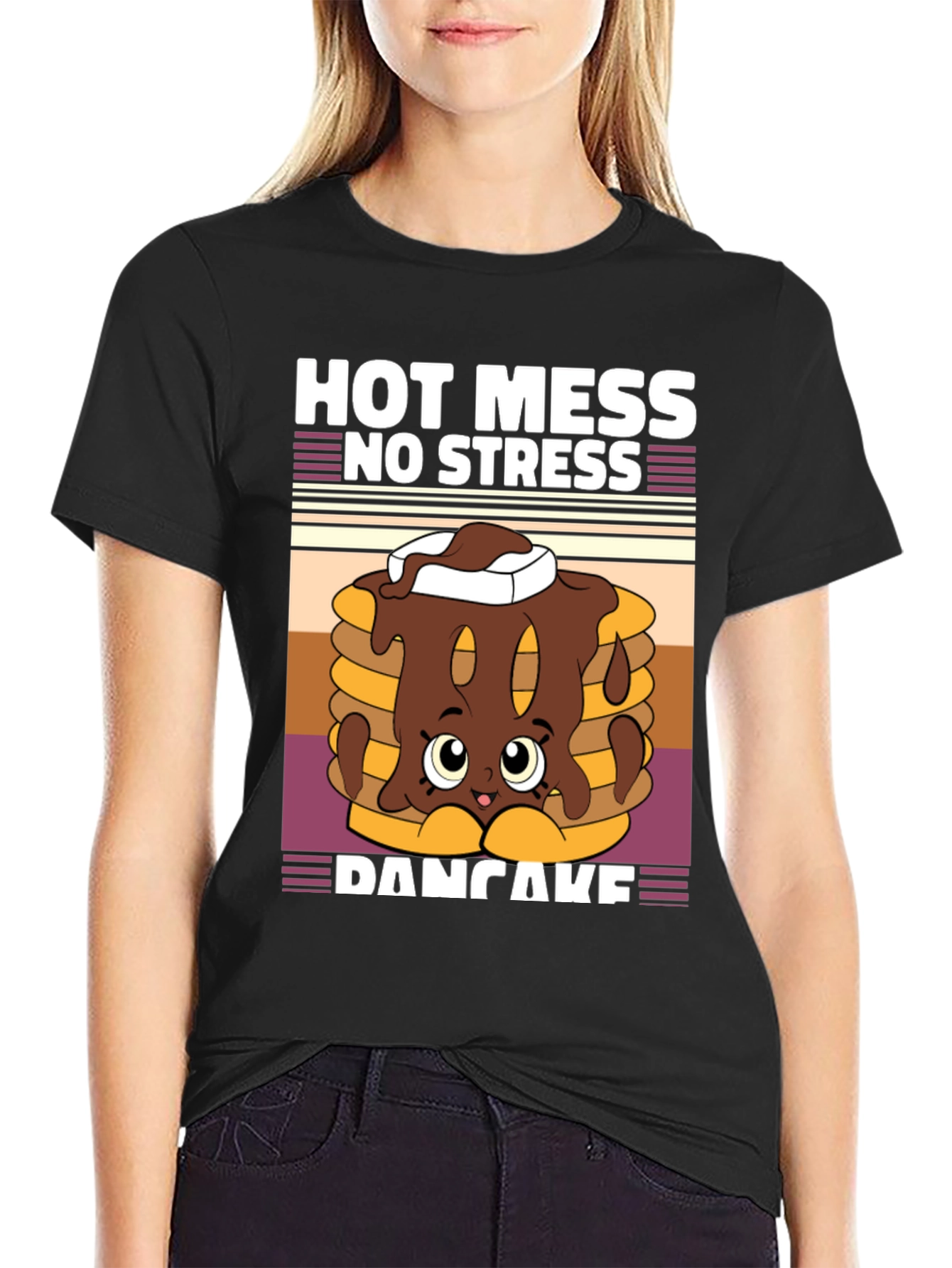 Hot Mess No Stress Pancake T-Shirt Funny Graphic Tee