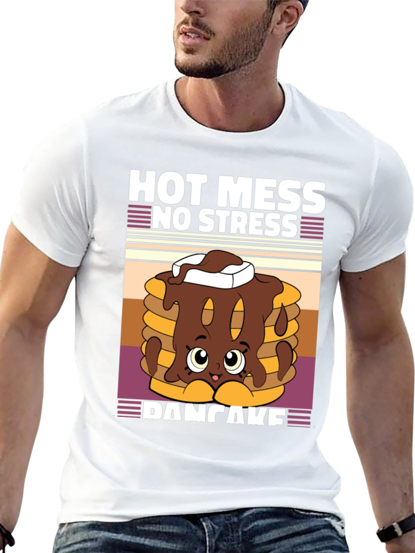 Hot Mess No Stress Pancake T-Shirt Funny Graphic Tee