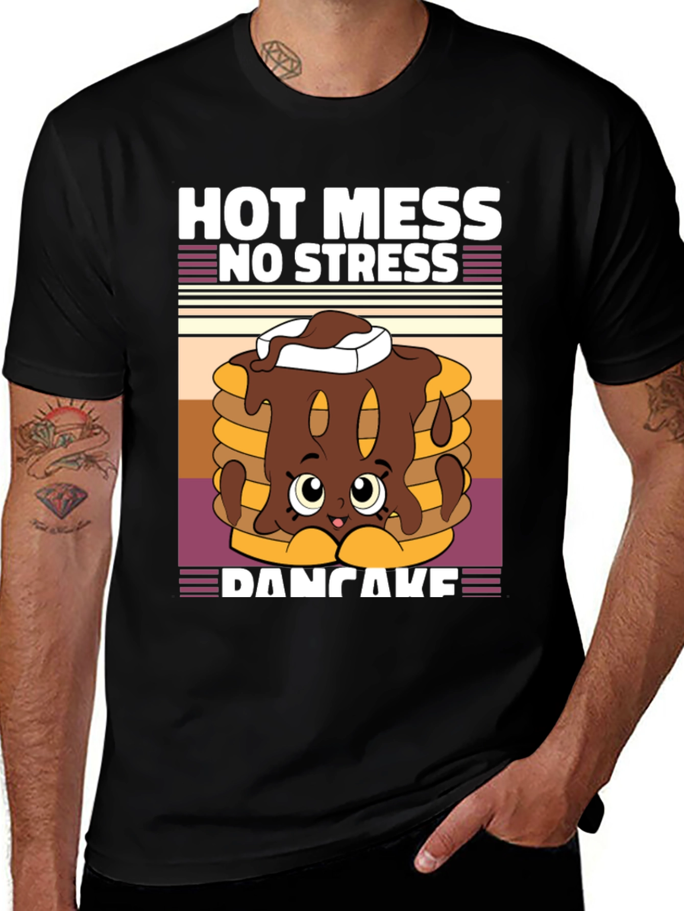 Hot Mess No Stress Pancake T-Shirt Funny Graphic Tee