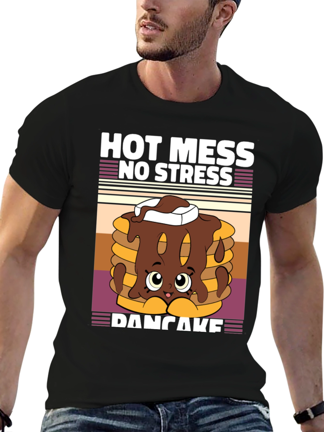 Hot Mess No Stress Pancake T-Shirt Funny Graphic Tee