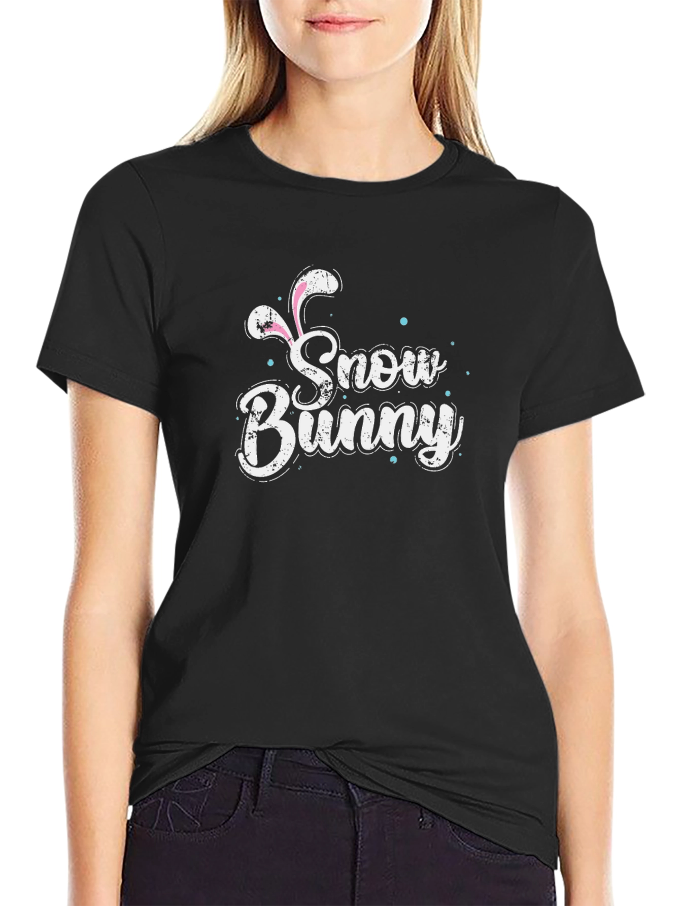 Snow Bunny Graphic Tee - Black Cotton T-Shirt